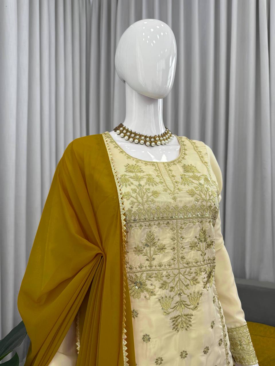 Traditional Mustard Yellow Sequin Festive & Party Wear Stitched Sharara Set for Women