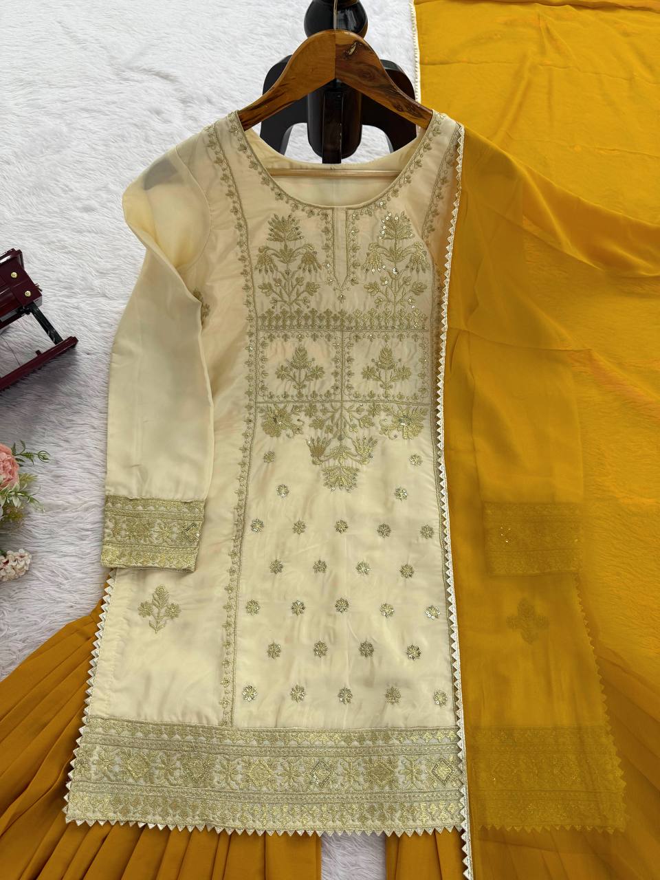 Traditional Mustard Yellow Sequin Festive & Party Wear Stitched Sharara Set for Women