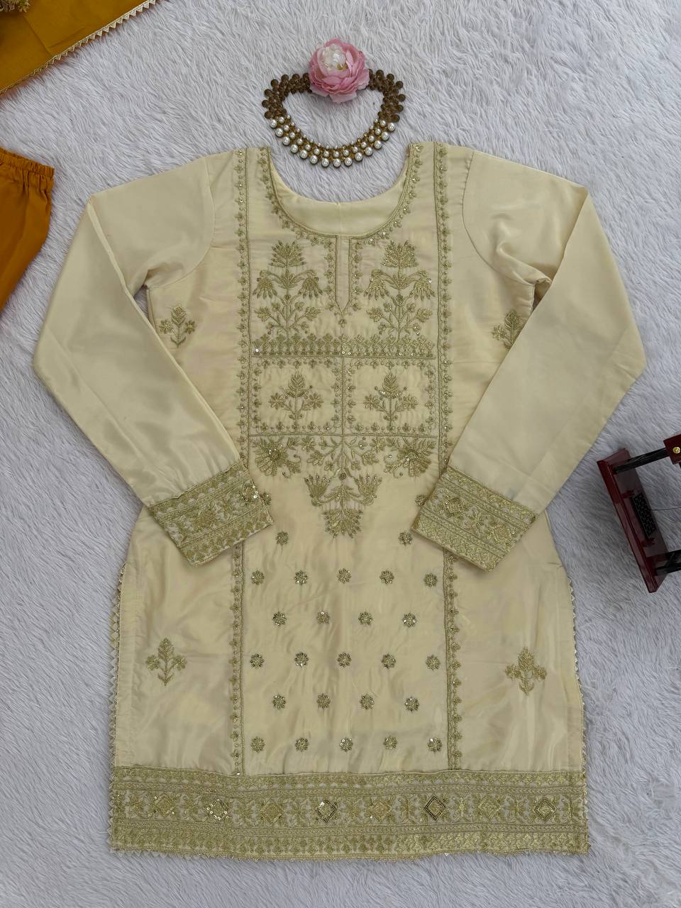 Traditional Mustard Yellow Sequin Festive & Party Wear Stitched Sharara Set for Women