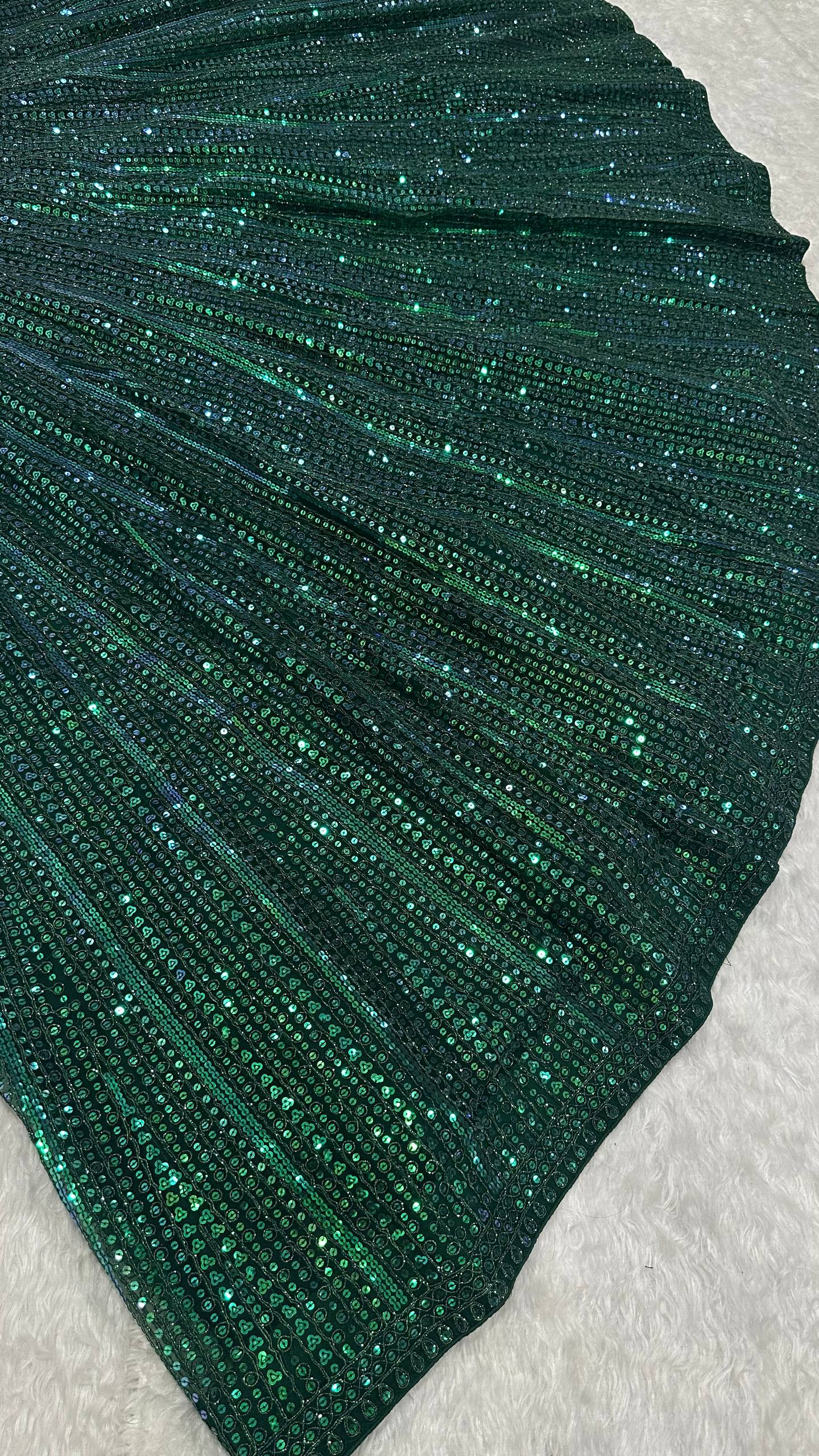 Designer Green Party Wear Net Lehenga with Rainbow Sequins and Can-Can