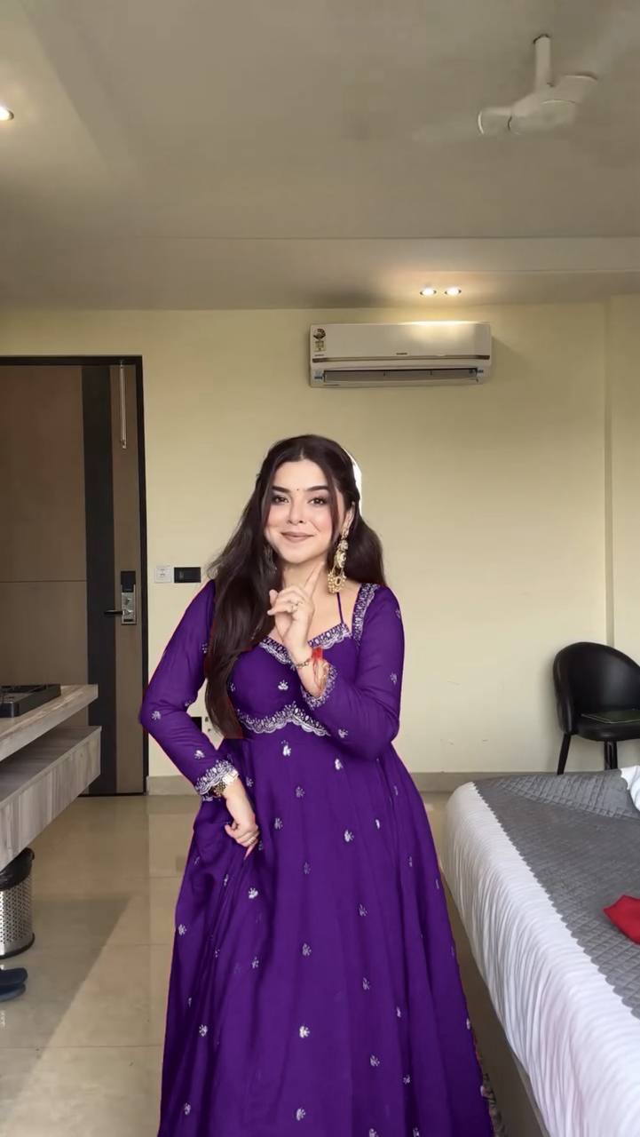 Designer Purple Faux Georgette Festive Wear Flared Stitched Anarkali Set For Women