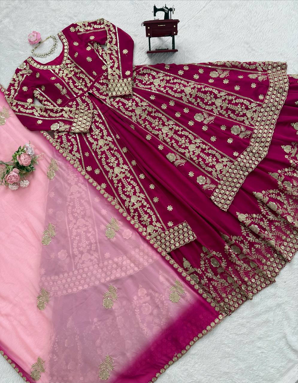 Premium Wedding Wear Maroon Heavy Embroidered Work Georgette 3 Piece Set