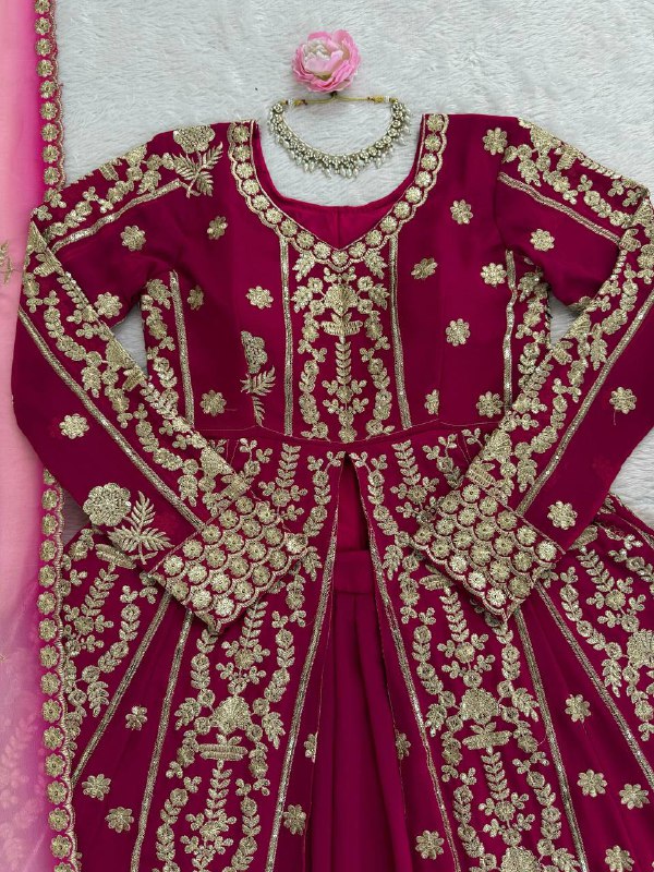 Premium Wedding Wear Maroon Heavy Embroidered Work Georgette 3 Piece Set