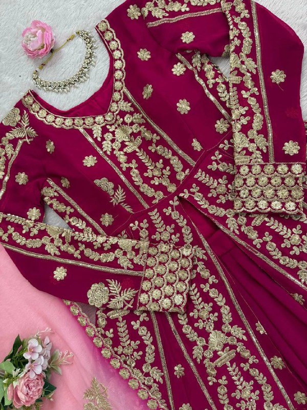 Premium Wedding Wear Maroon Heavy Embroidered Work Georgette 3 Piece Set
