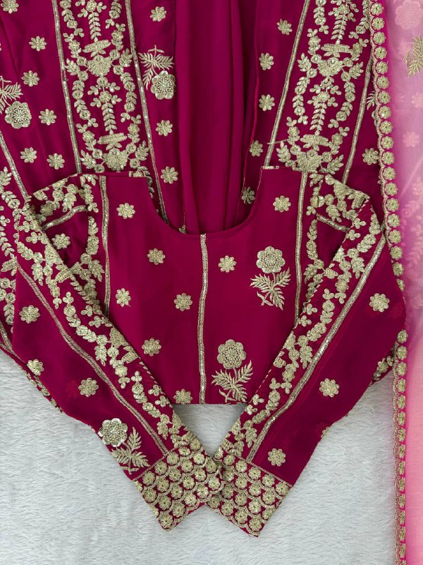 Premium Wedding Wear Maroon Heavy Embroidered Work Georgette 3 Piece Set