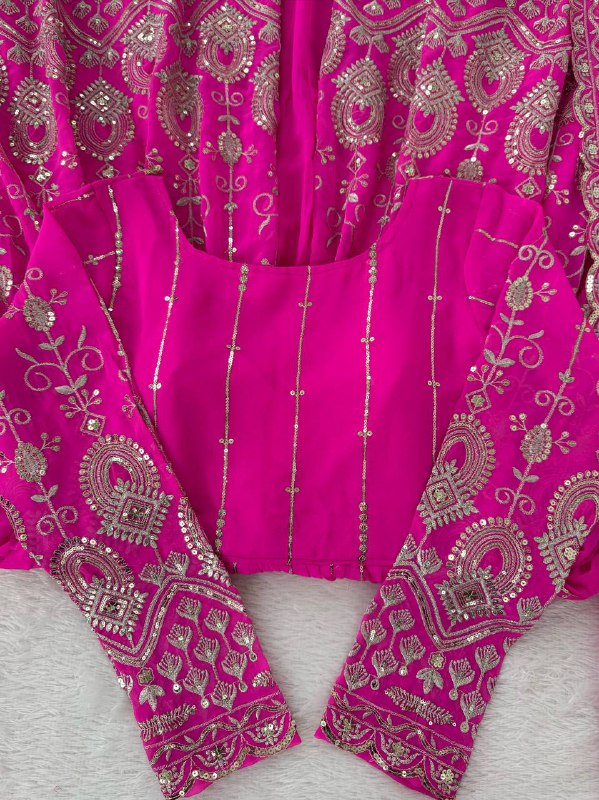 Festival Special Embroidered Georgette Pink Party Wear Stitched 3 Piece Set