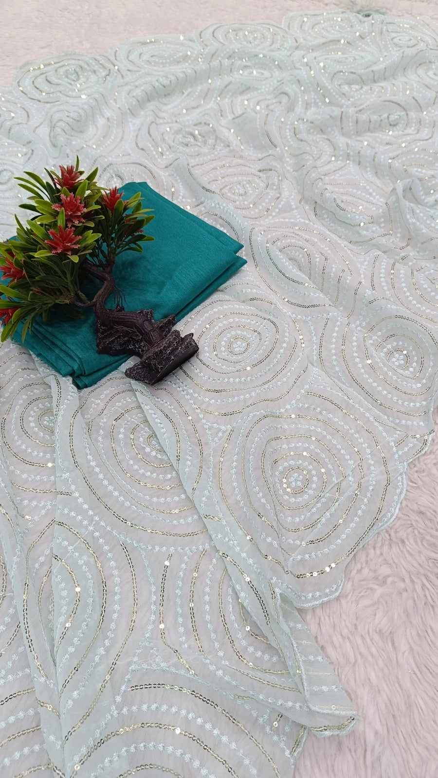 Heavy Mono Satin Silk Fox Georgette saree