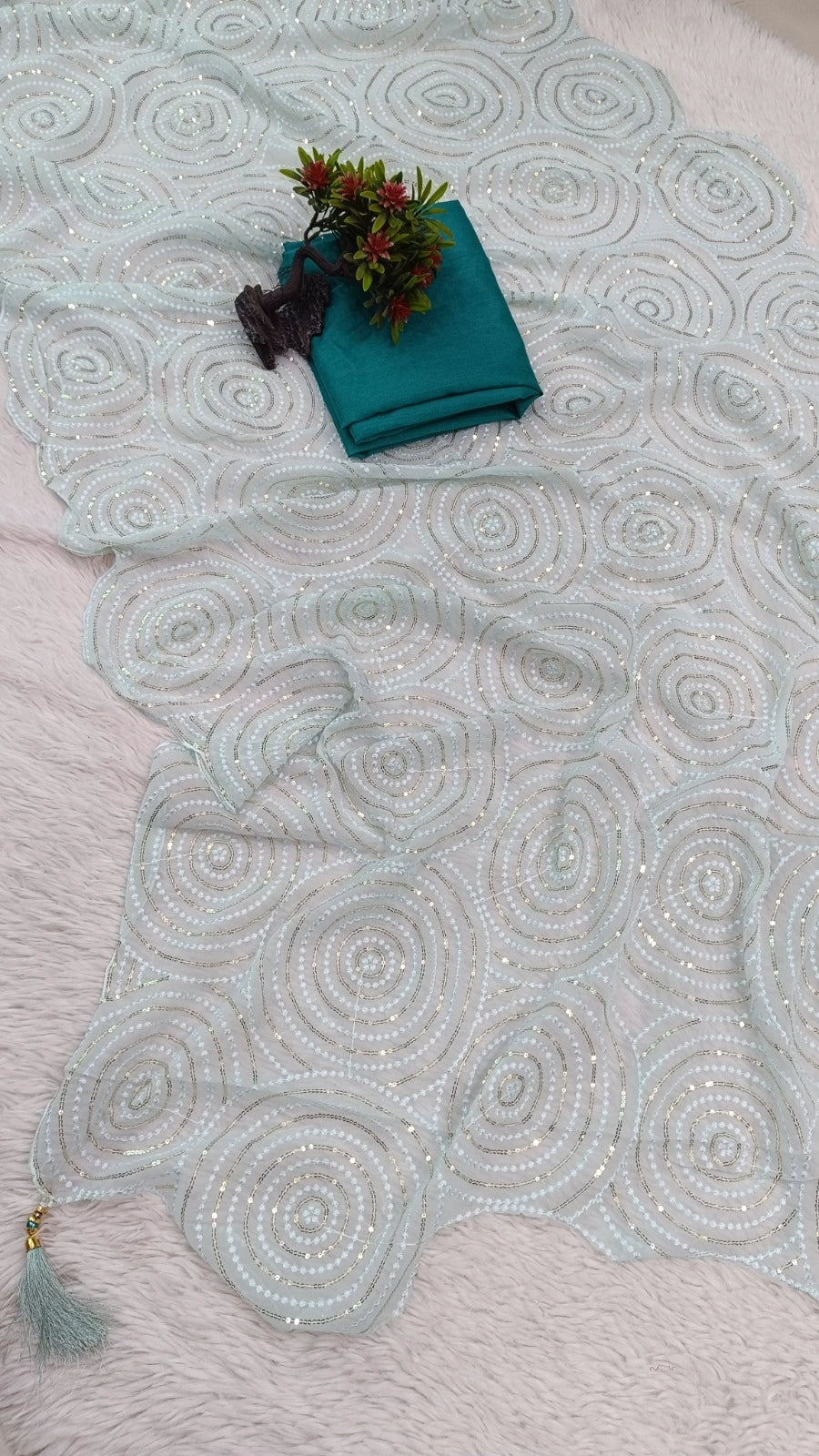 Heavy Mono Satin Silk Fox Georgette saree