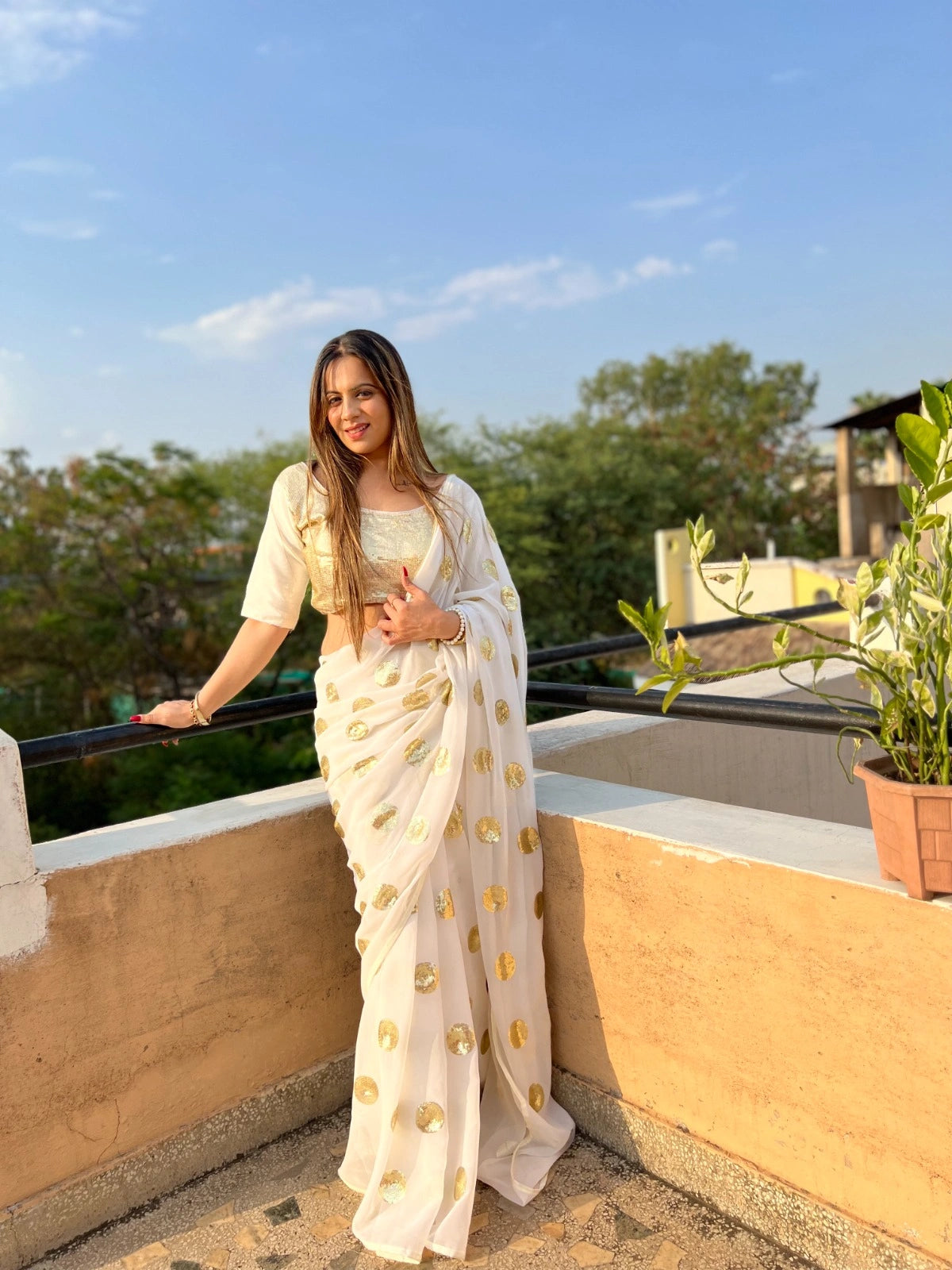 Georgette Sequence Embroidery Saree