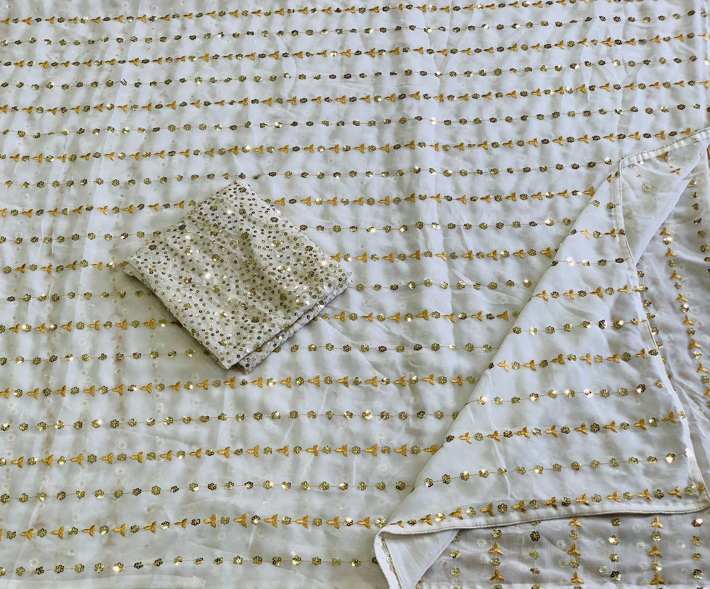 White Sequin Saree