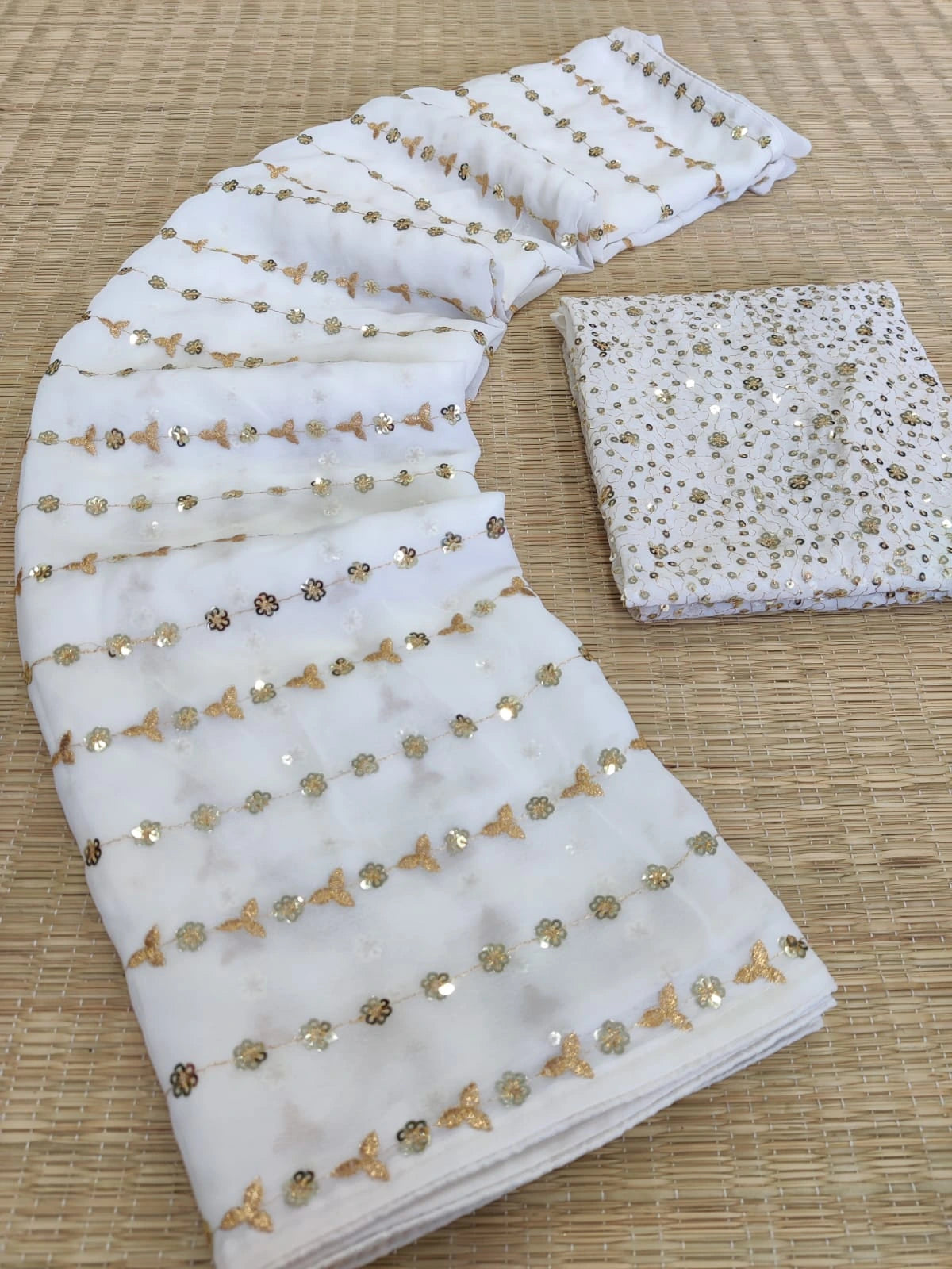 White Sequin Saree