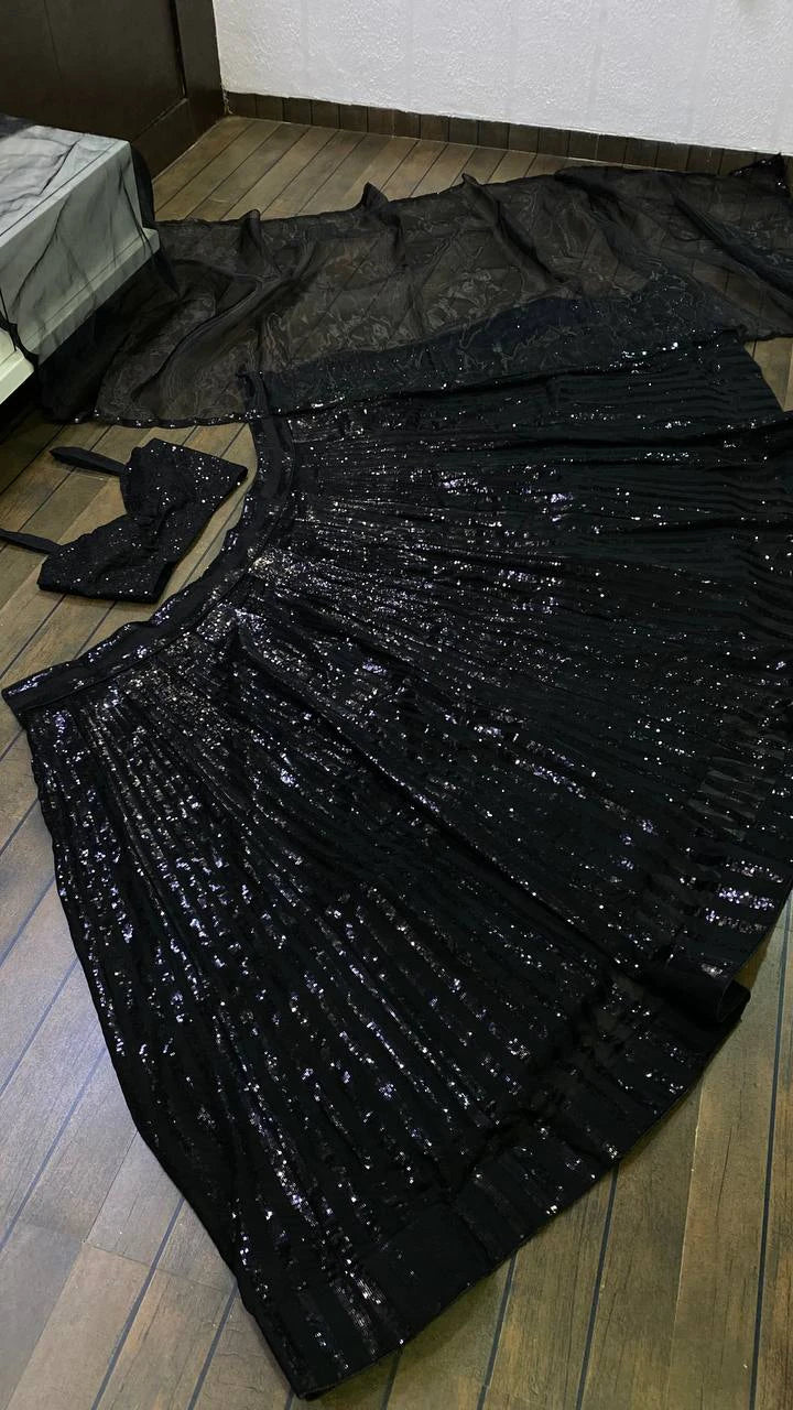 Black Georgette Designer Lehenga Choli with Sequin Work Traditional Indian Wedding Wear Bridal Ethnic Party Wear