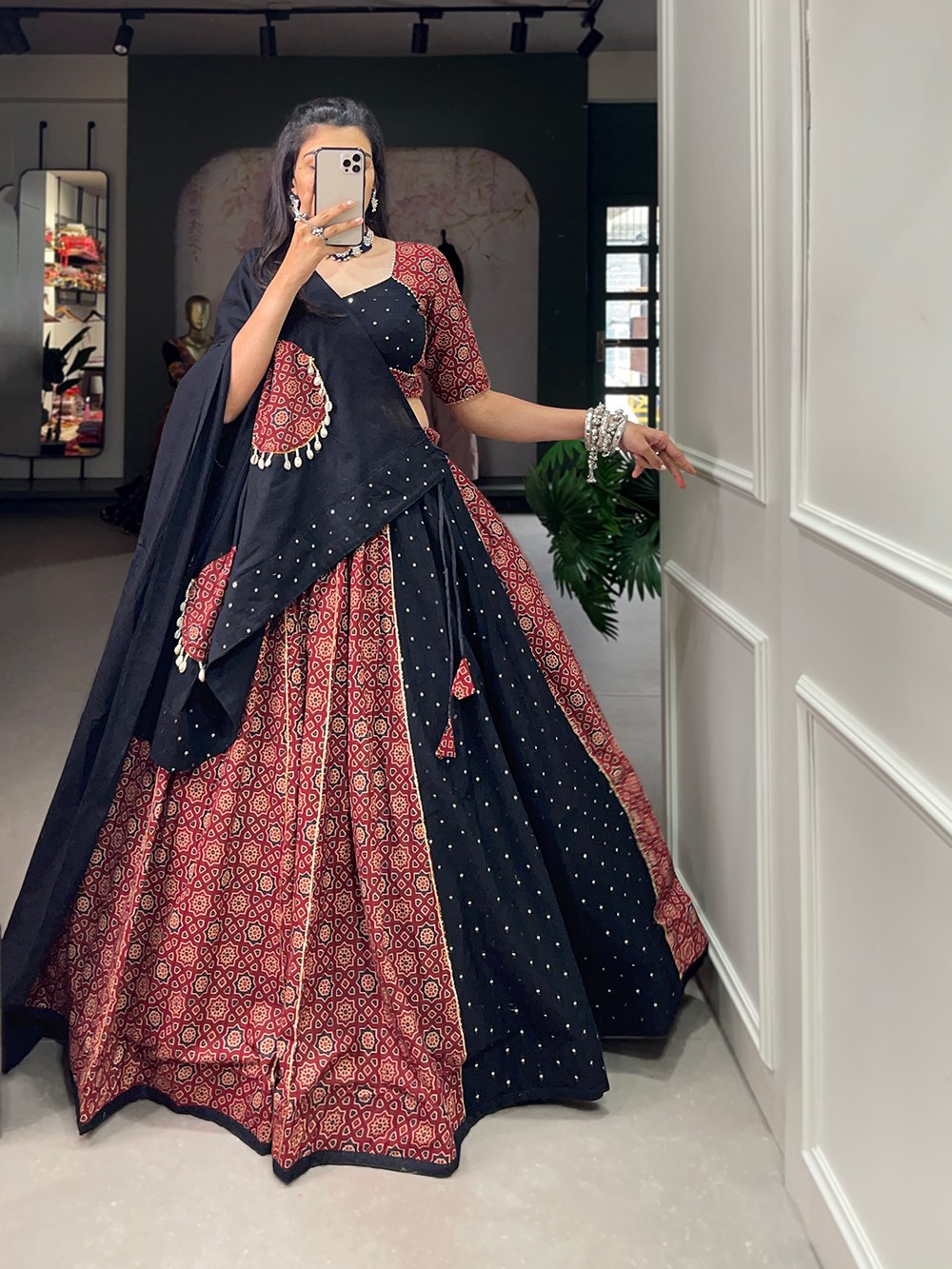 Real Mirror Work Pure cotton flared kodi work Lehenga Choli