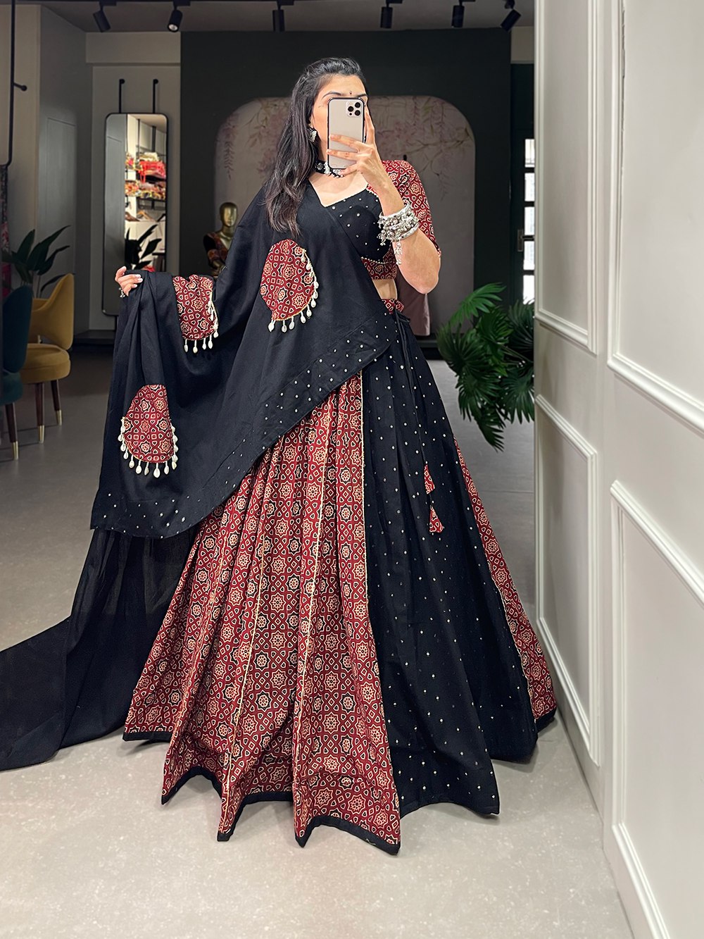 Real Mirror Work Pure cotton flared kodi work Lehenga Choli