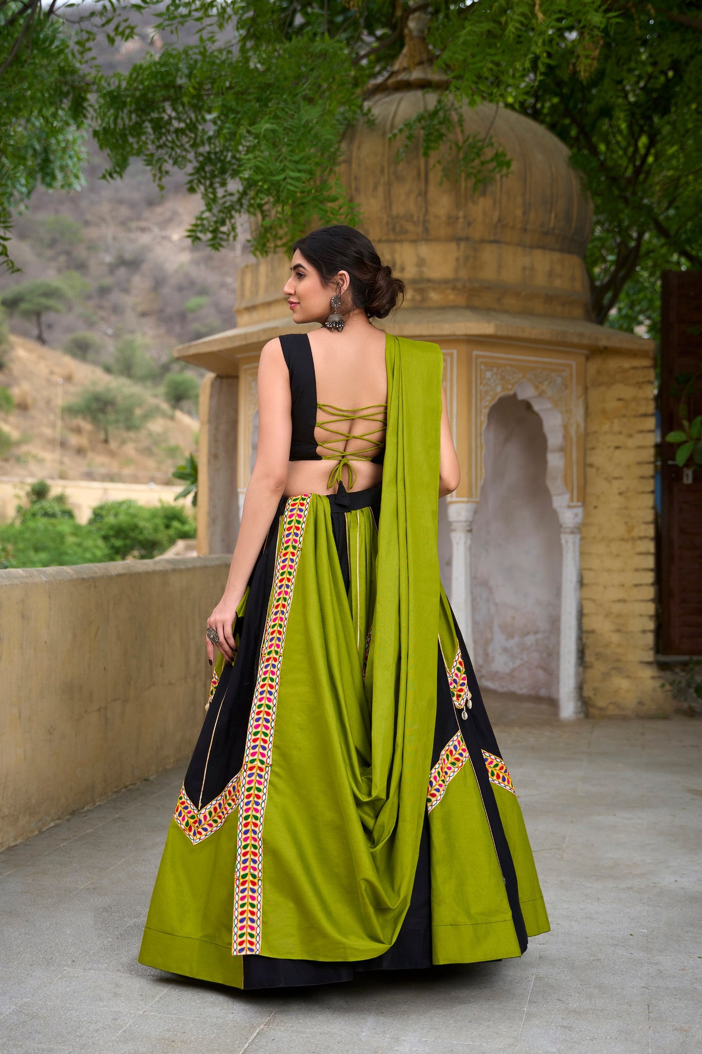 Green & Black Cotton Navratri Lehenga Choli