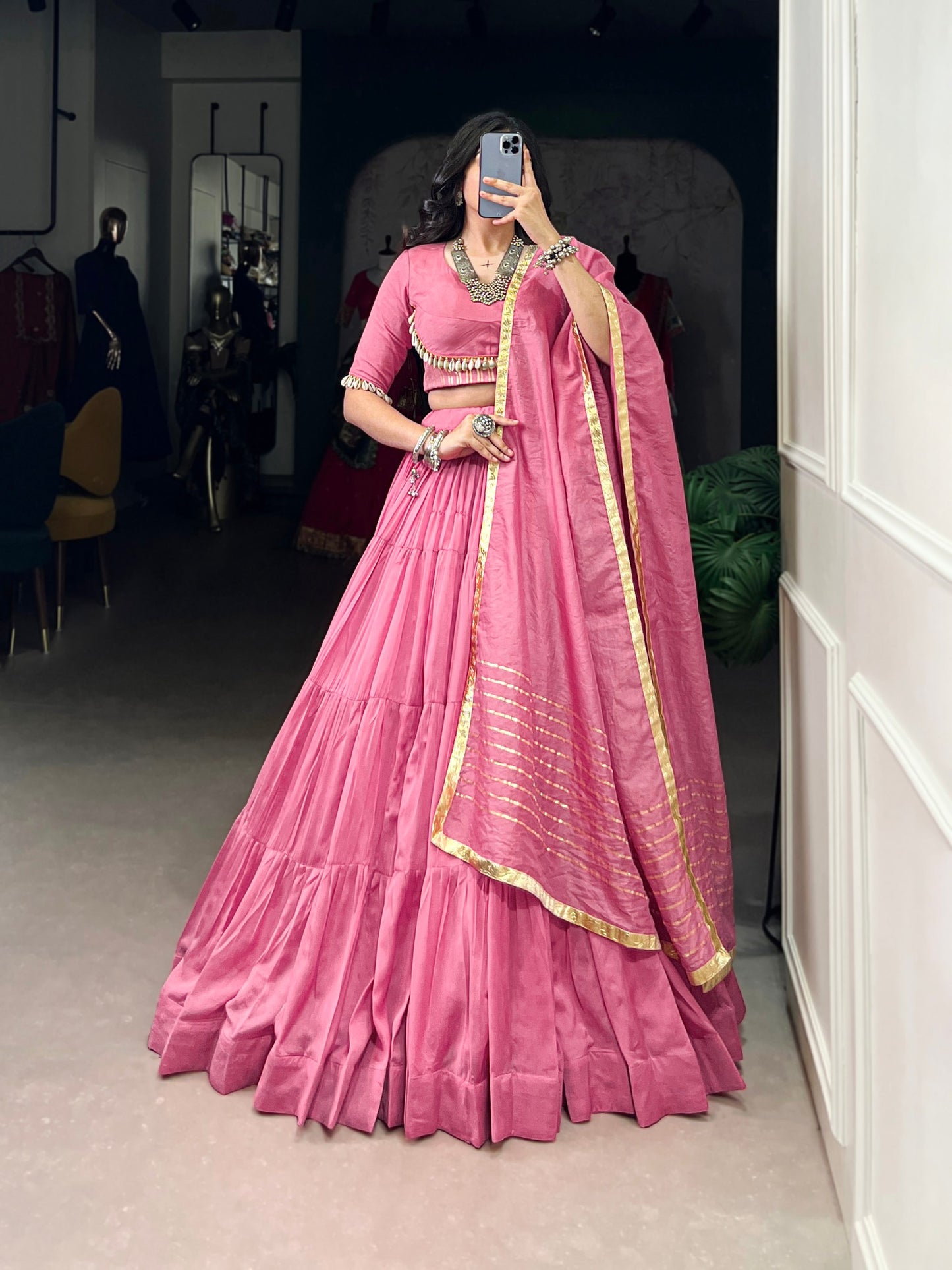 Lehenga that whispers culture – pure Chanderi, pure devotion