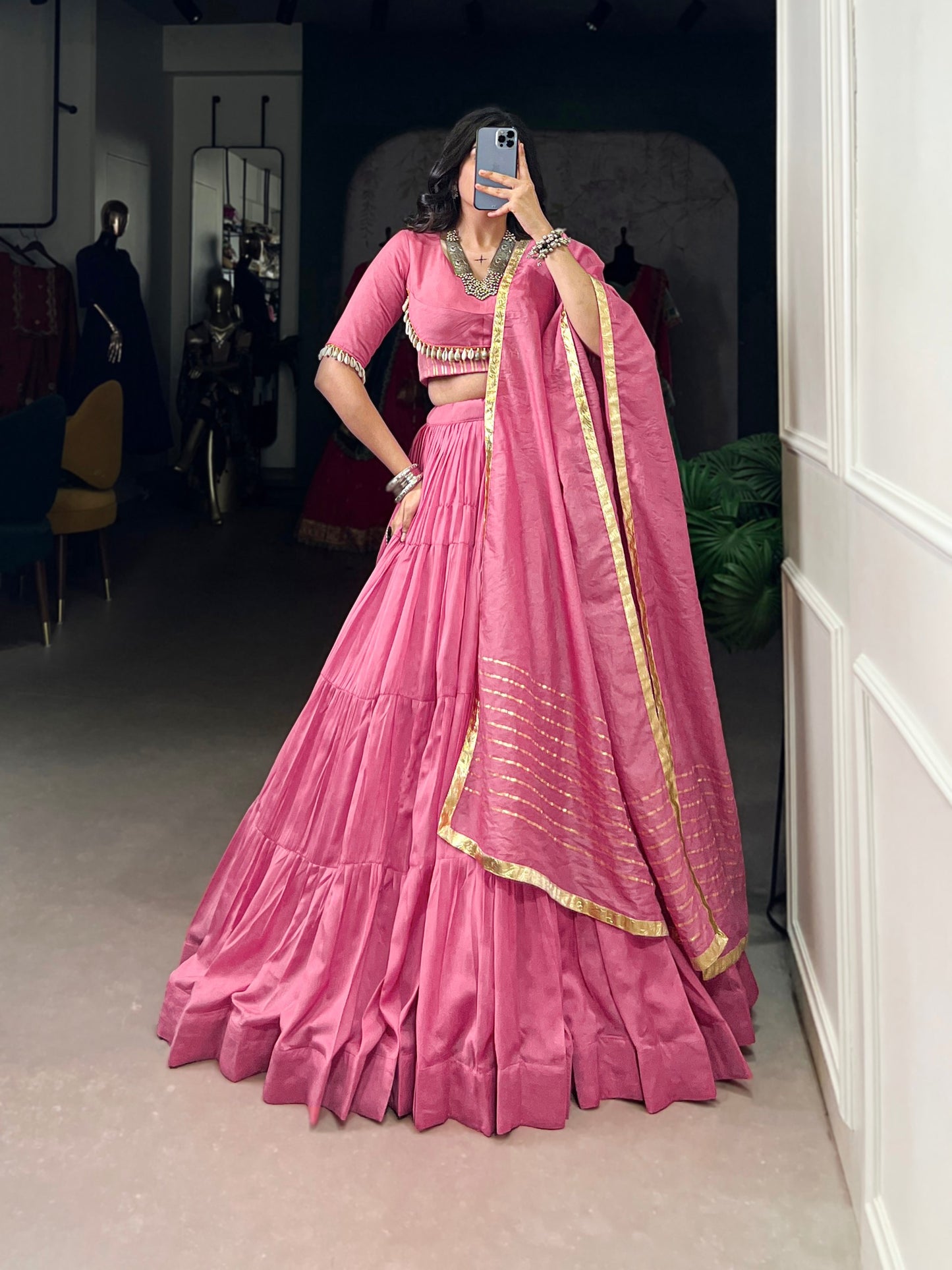 Lehenga that whispers culture – pure Chanderi, pure devotion
