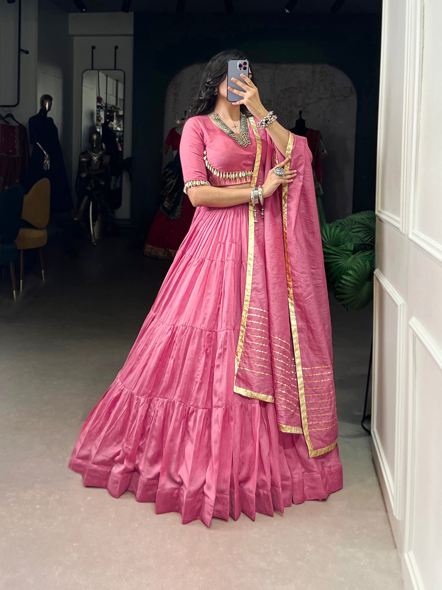 Lehenga that whispers culture – pure Chanderi, pure devotion