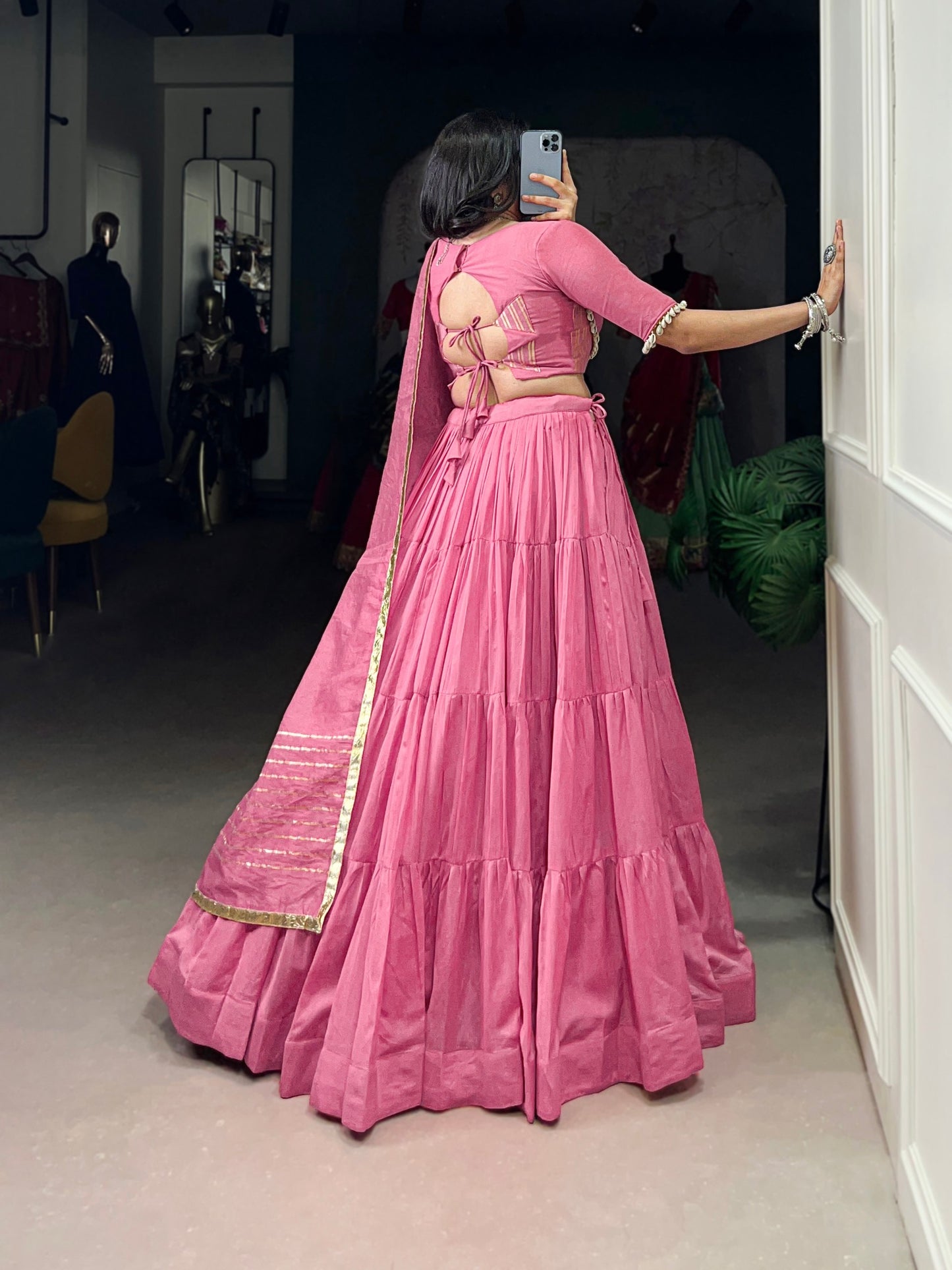 Lehenga that whispers culture – pure Chanderi, pure devotion