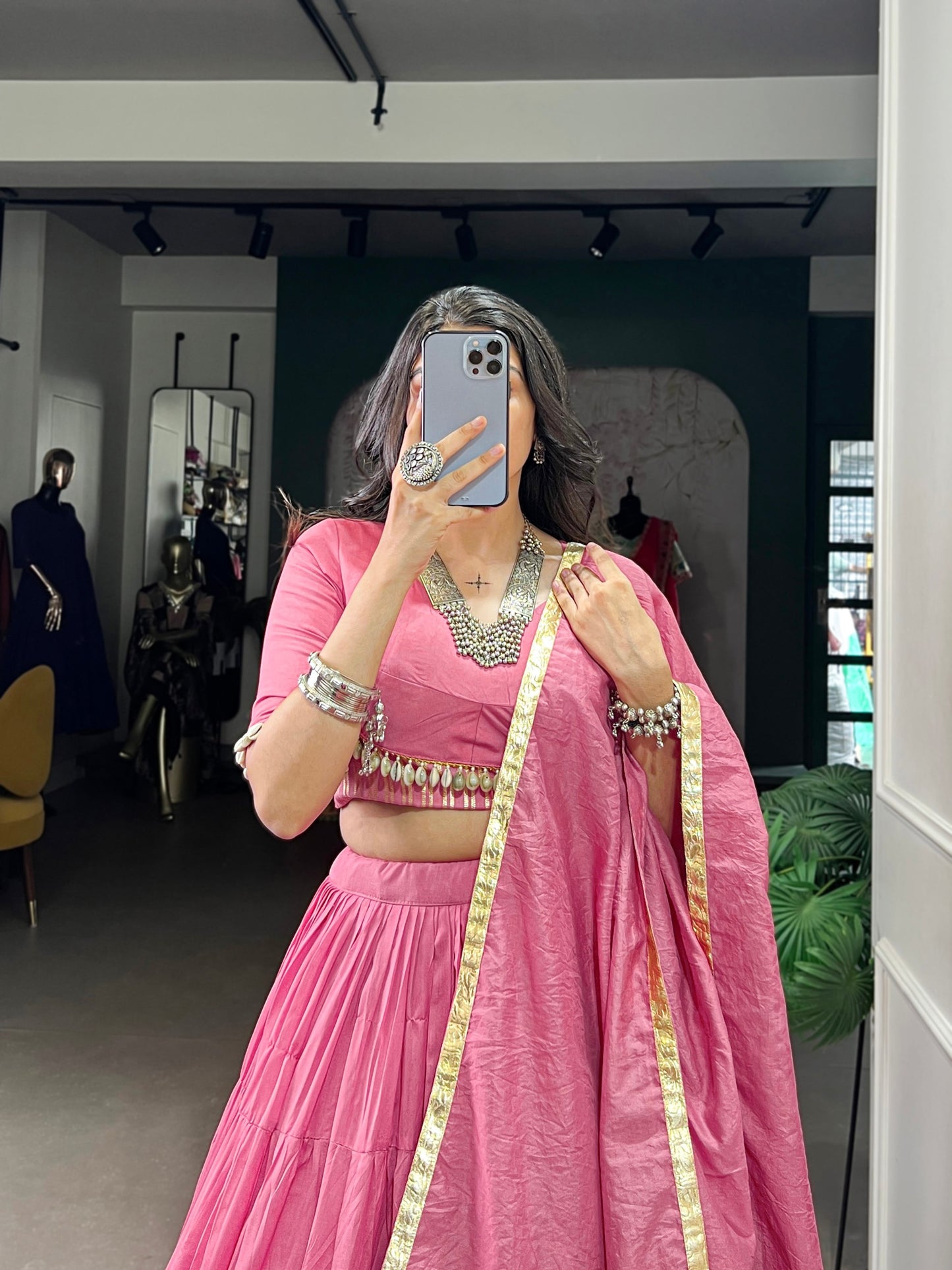 Lehenga that whispers culture – pure Chanderi, pure devotion