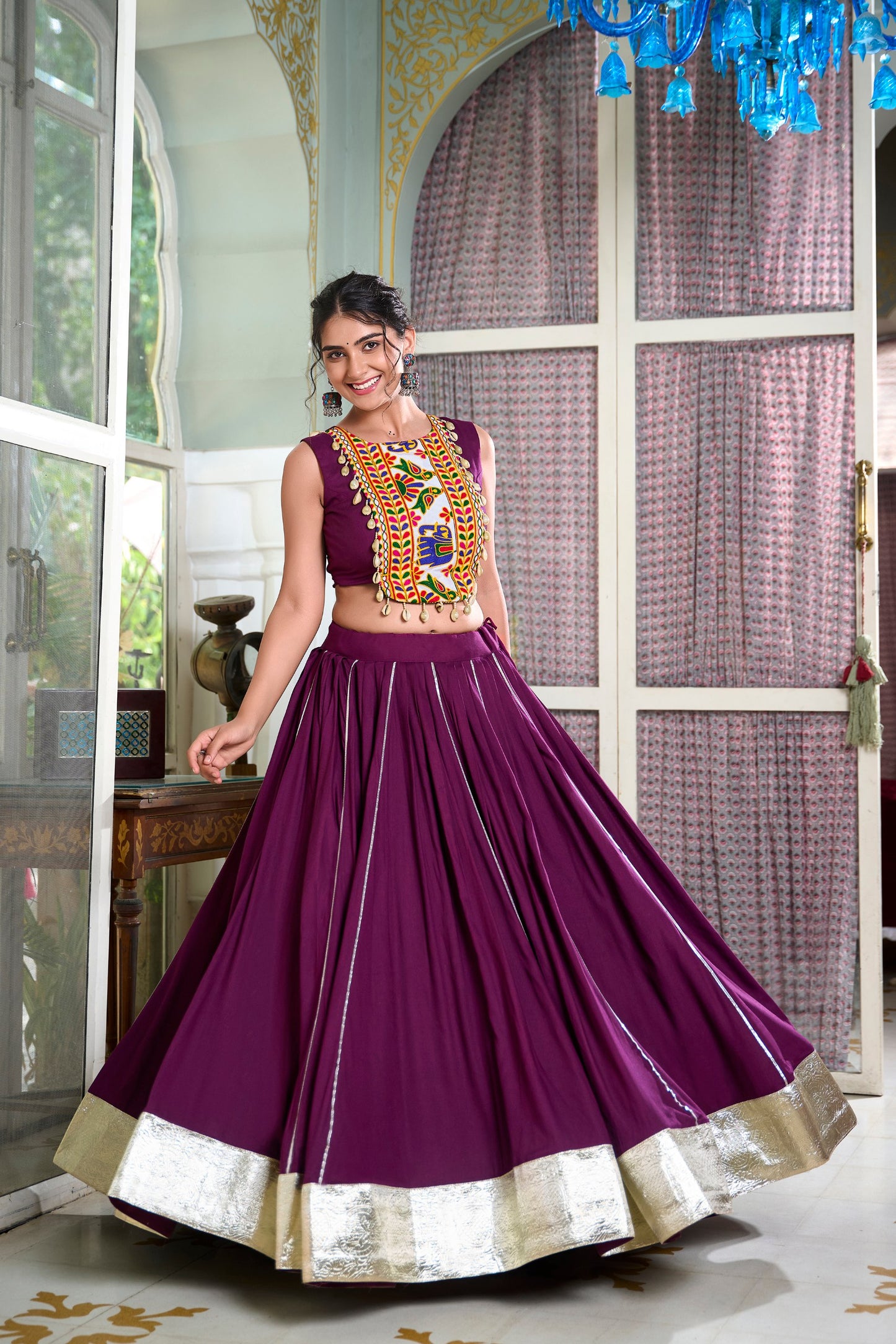 Festive Fashion Rayon Wine Lehenga With Gamthi Work Blouse For Navratri