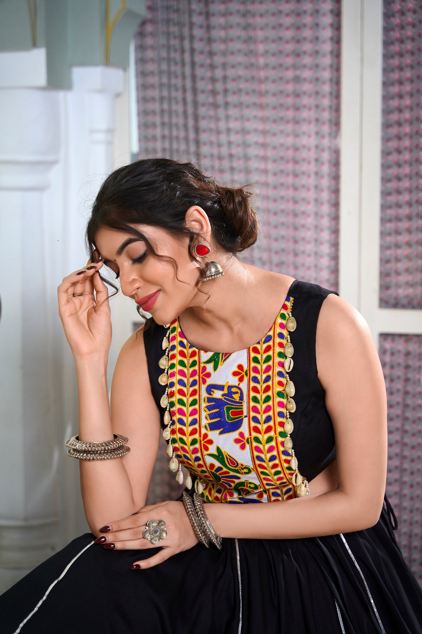 Festive Fashion Rayon Black Lehenga With Gamthi Work Blouse For Navratri