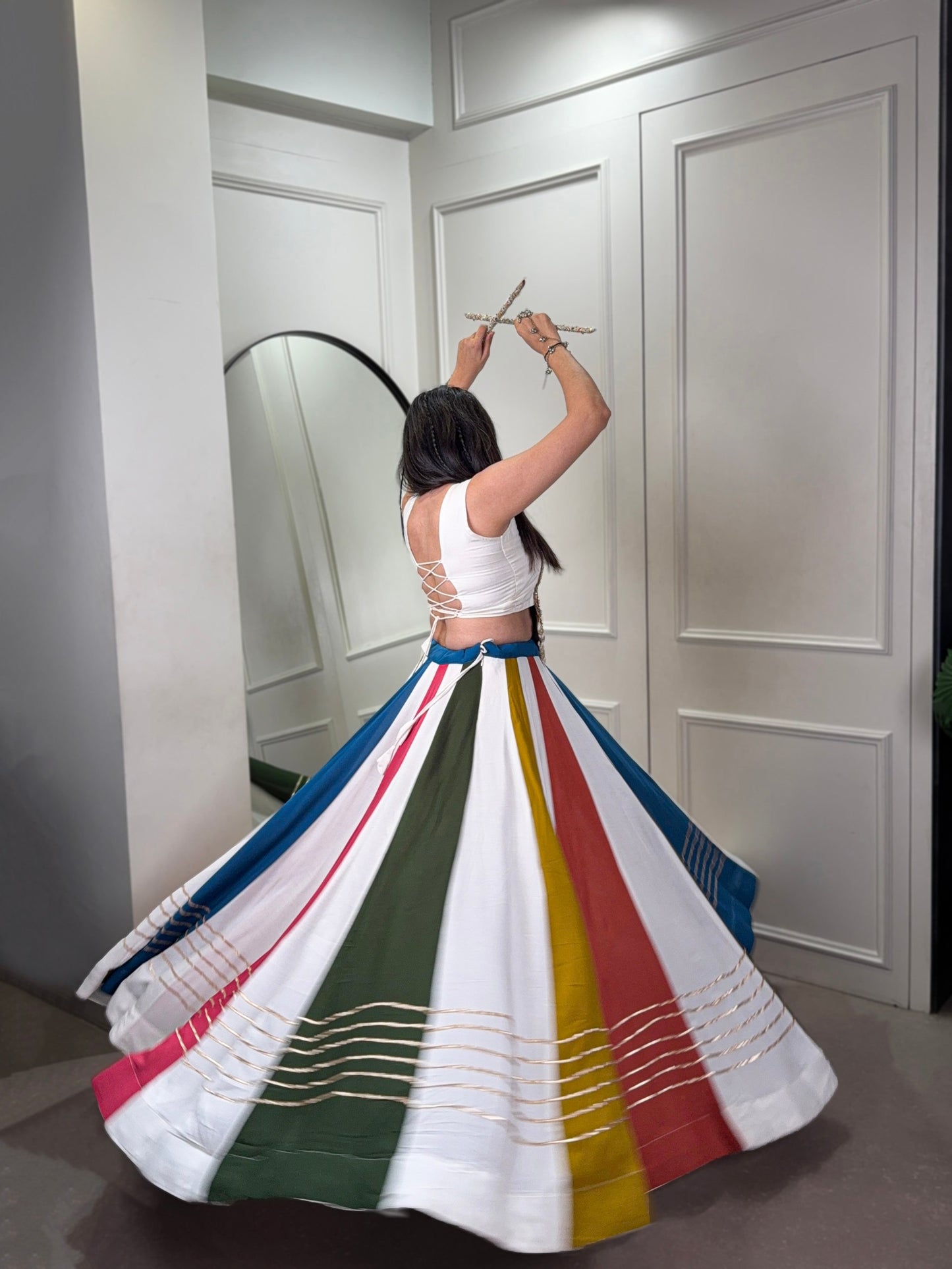 Multicolor Mirror work Flared Navratri Leehenga Choli