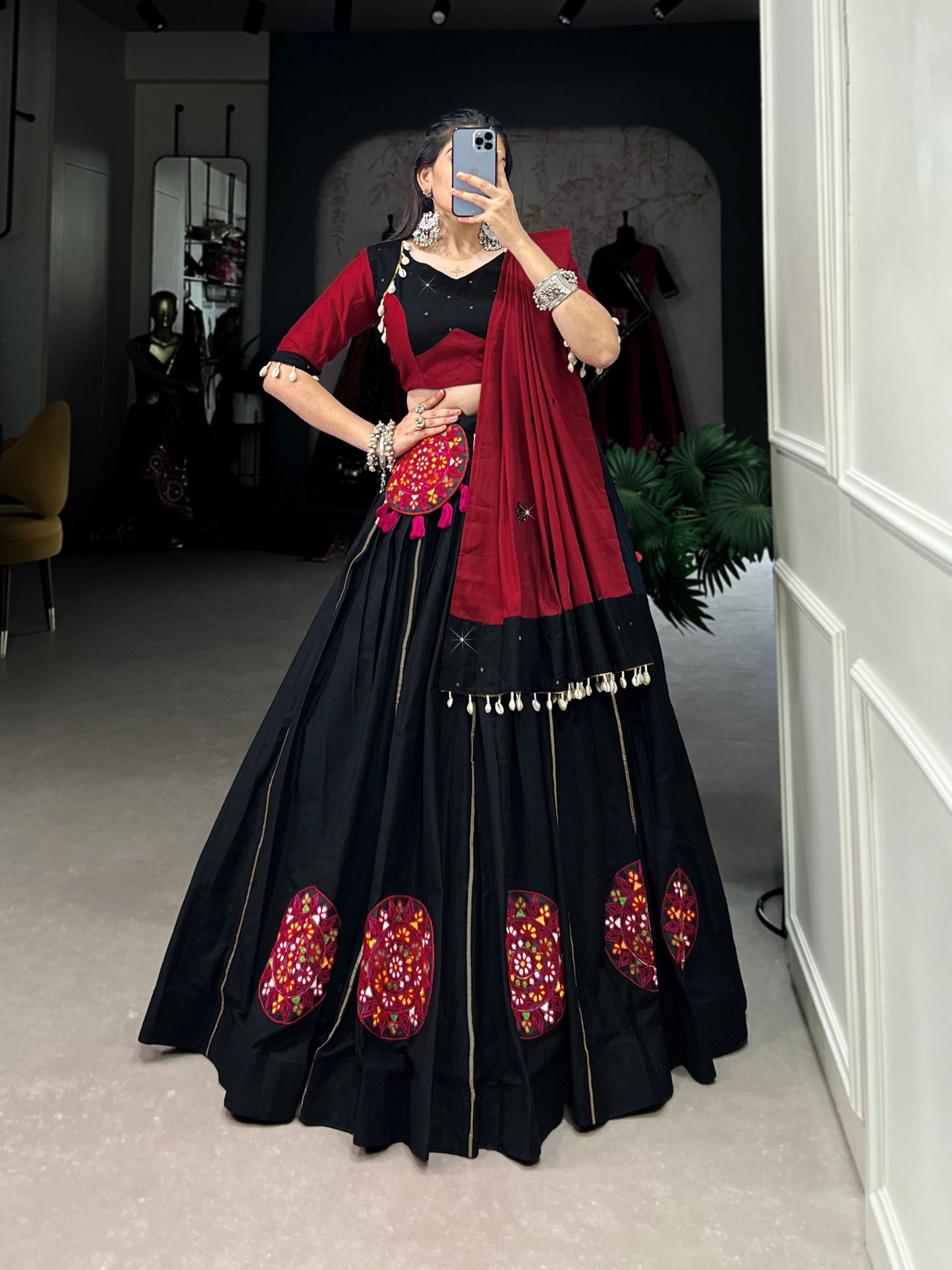 Gamthi and Kodi Work Black Navaratri Lehenga Choli