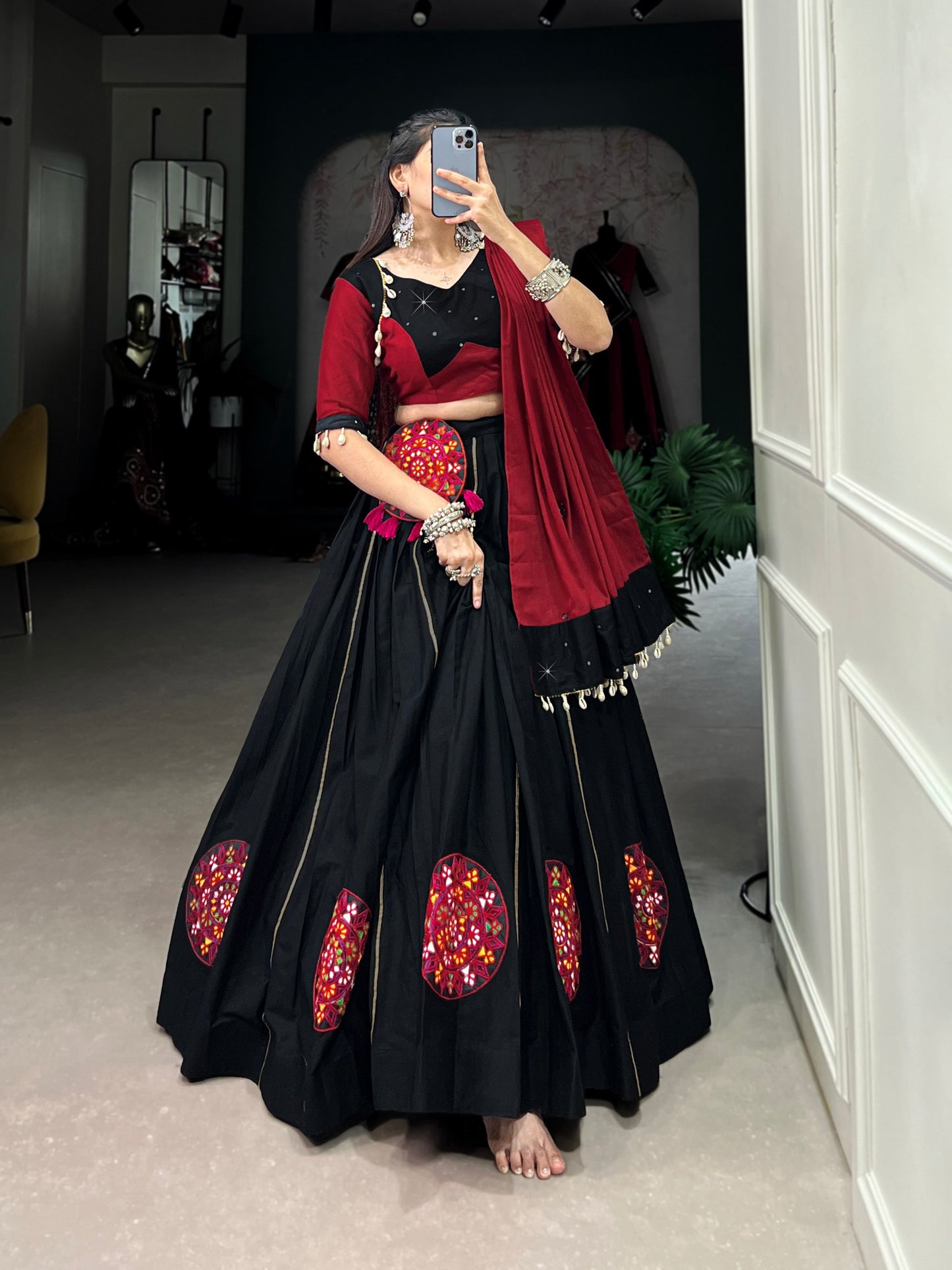 Gamthi and Kodi Work Black Navaratri Lehenga Choli