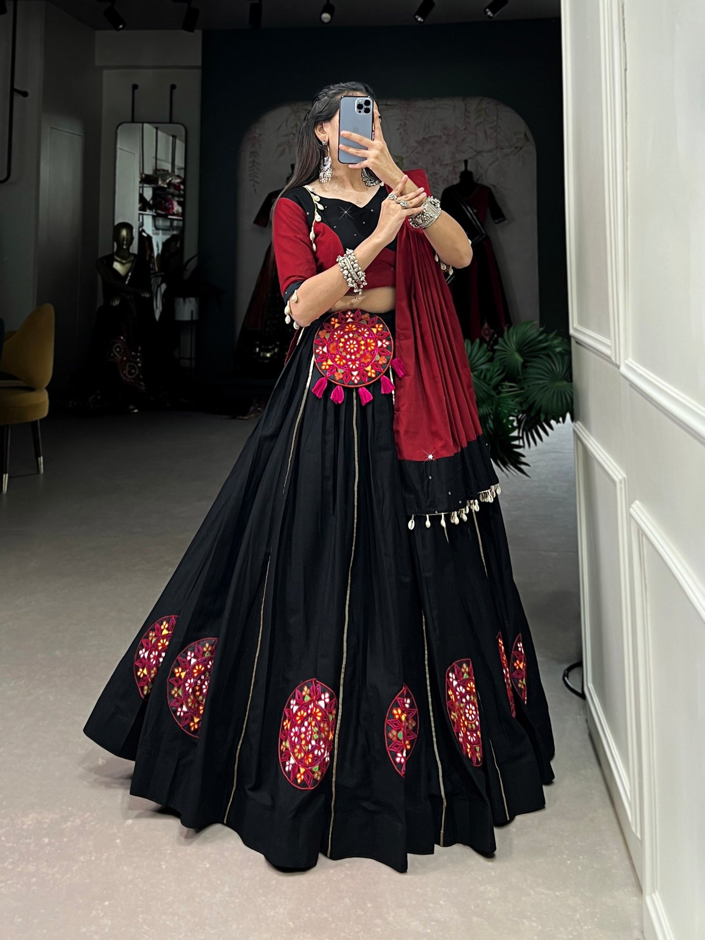 Gamthi and Kodi Work Black Navaratri Lehenga Choli