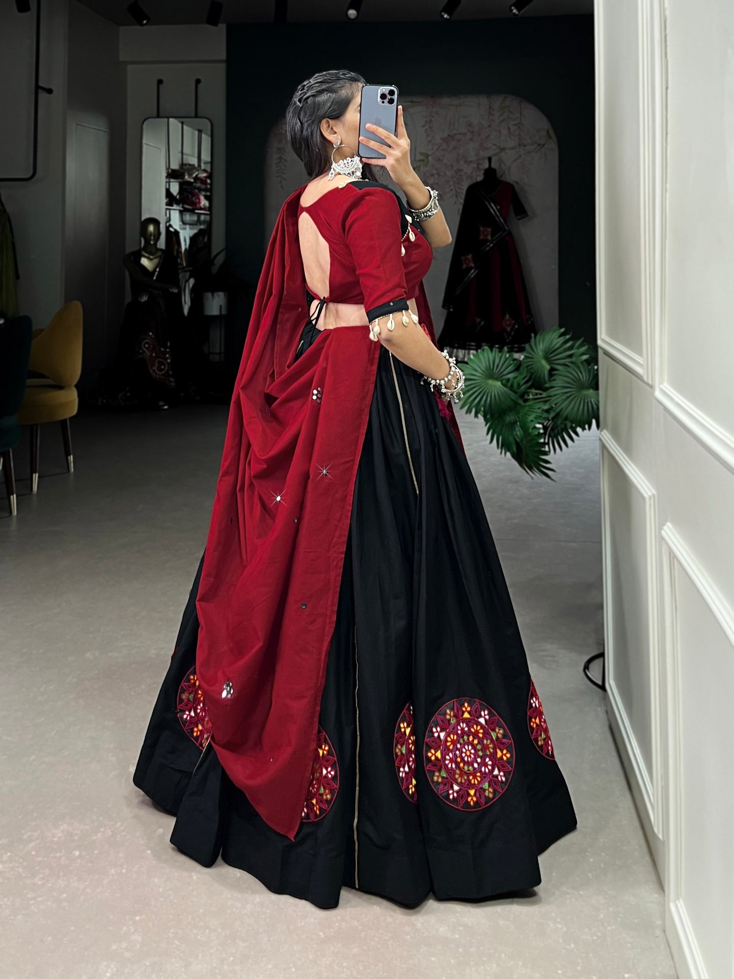 Gamthi and Kodi Work Black Navaratri Lehenga Choli