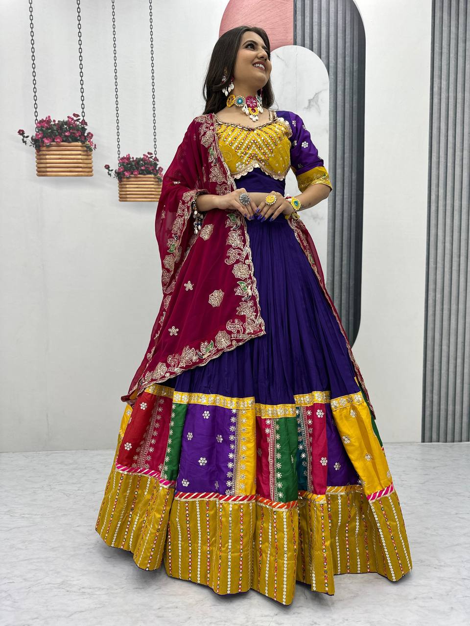Embroidery Thread And Sequence work Navratri Special Purple Lehenga Choli