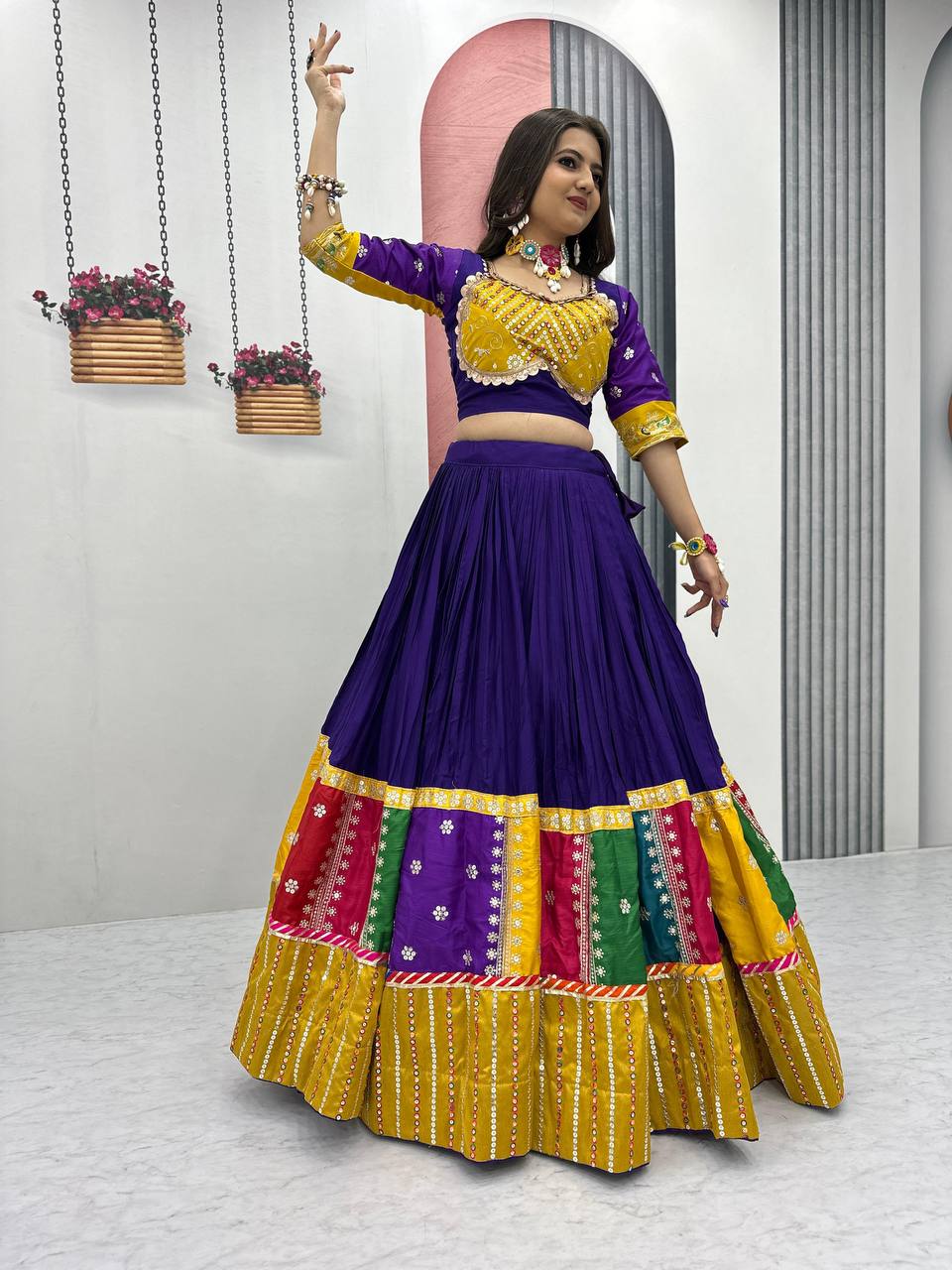 Embroidery Thread And Sequence work Navratri Special Purple Lehenga Choli