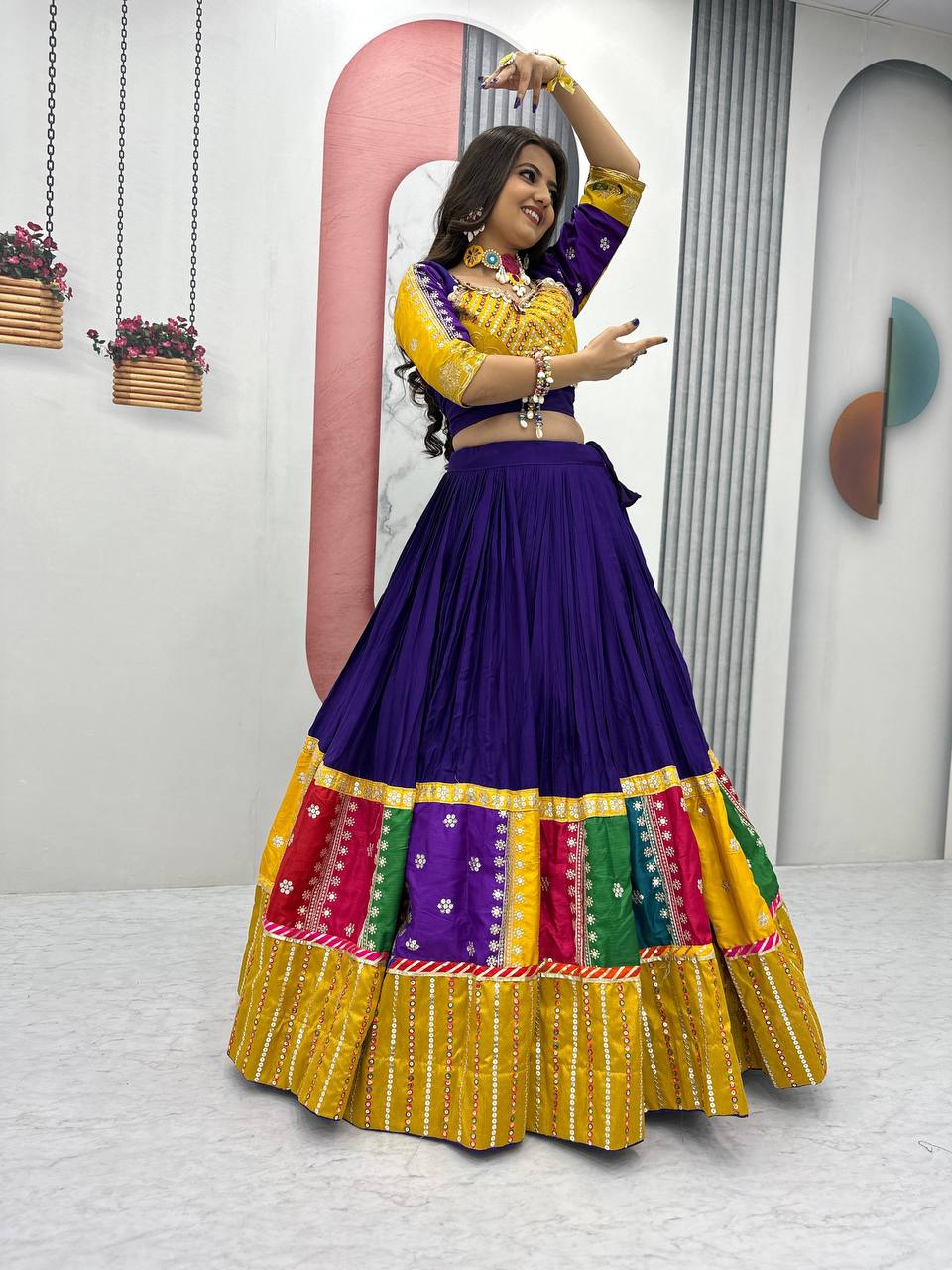 Embroidery Thread And Sequence work Navratri Special Purple Lehenga Choli