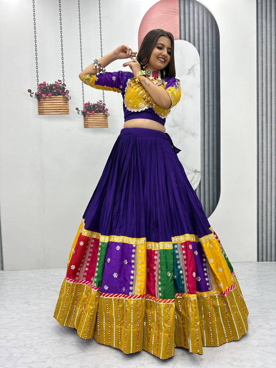 Embroidery Thread And Sequence work Navratri Special Purple Lehenga Choli
