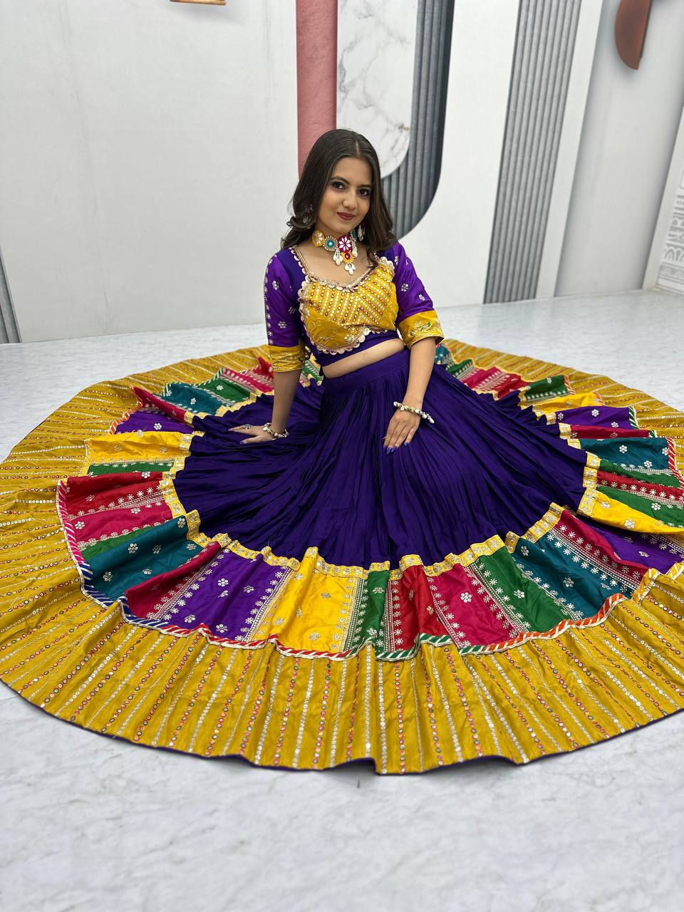 Embroidery Thread And Sequence work Navratri Special Purple Lehenga Choli