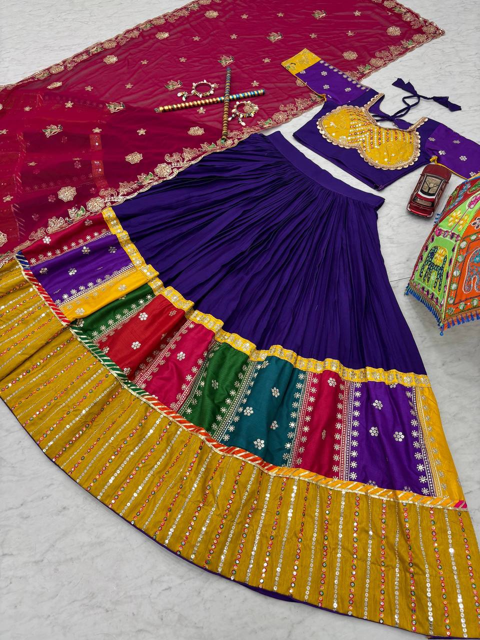Embroidery Thread And Sequence work Navratri Special Purple Lehenga Choli