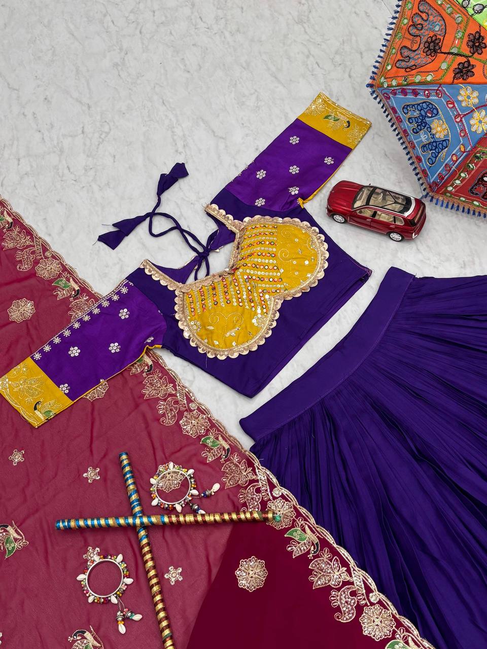 Embroidery Thread And Sequence work Navratri Special Purple Lehenga Choli