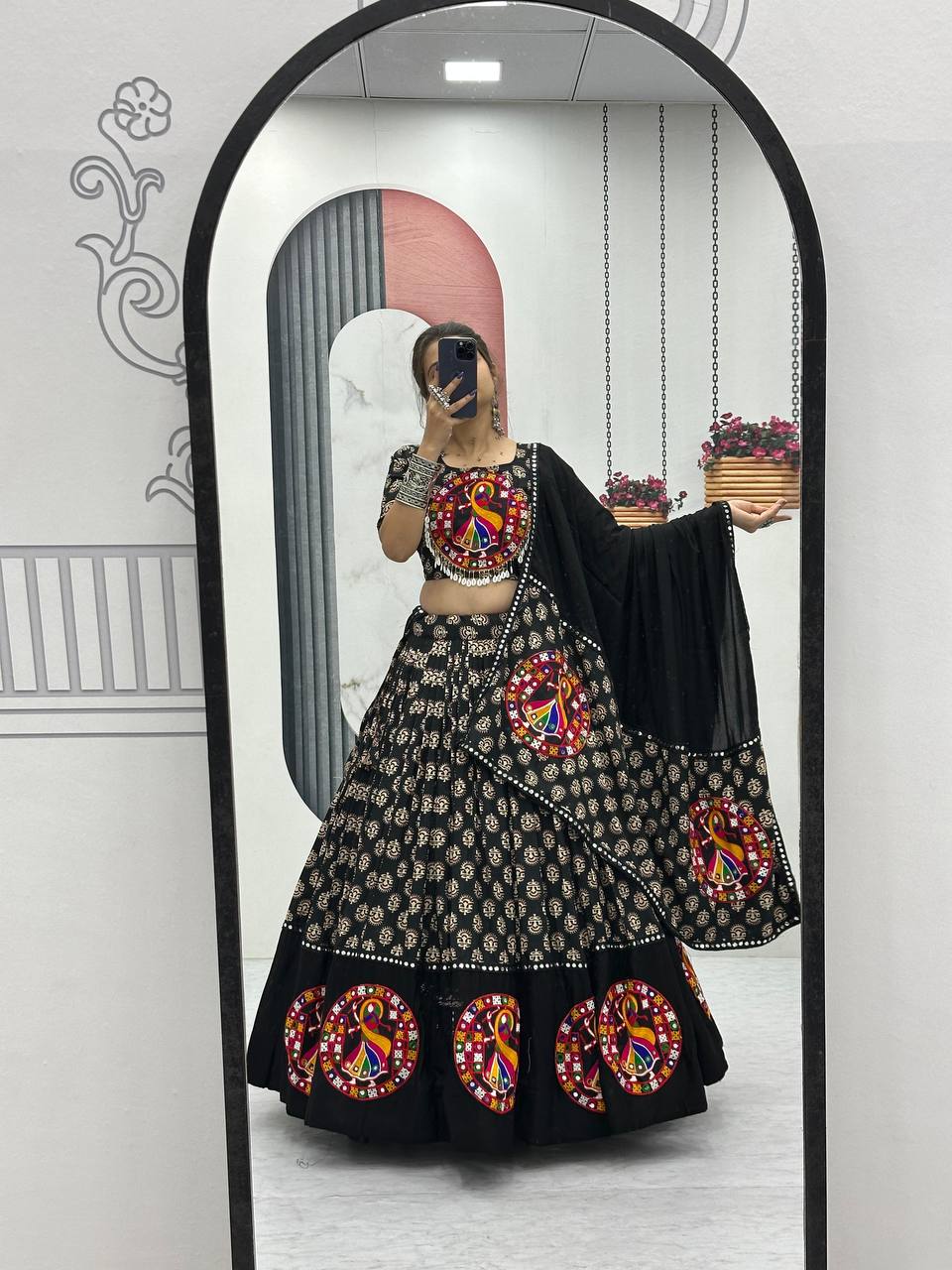 Navratri Special Pure Cotton Black Flared Lehenga Choli With Heavy Gamathi Work