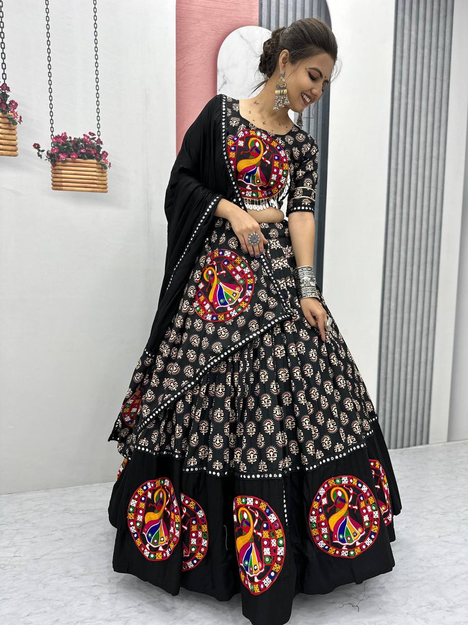 Navratri Special Pure Cotton Black Flared Lehenga Choli With Heavy Gamathi Work