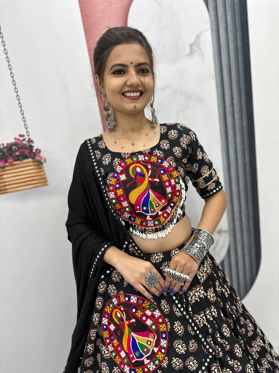 Navratri Special Pure Cotton Black Flared Lehenga Choli With Heavy Gamathi Work
