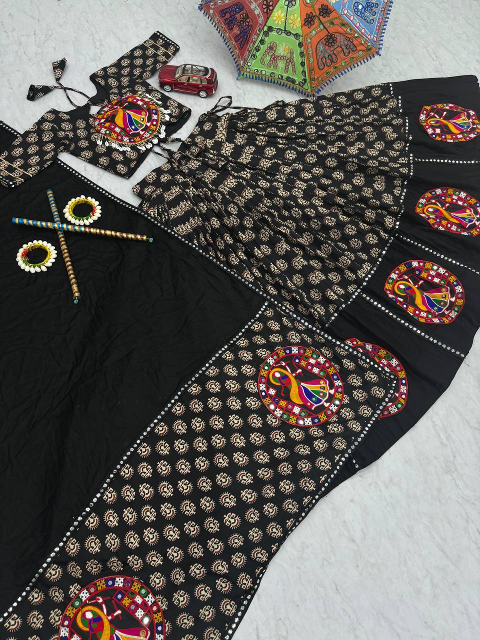 Navratri Special Pure Cotton Black Flared Lehenga Choli With Heavy Gamathi Work