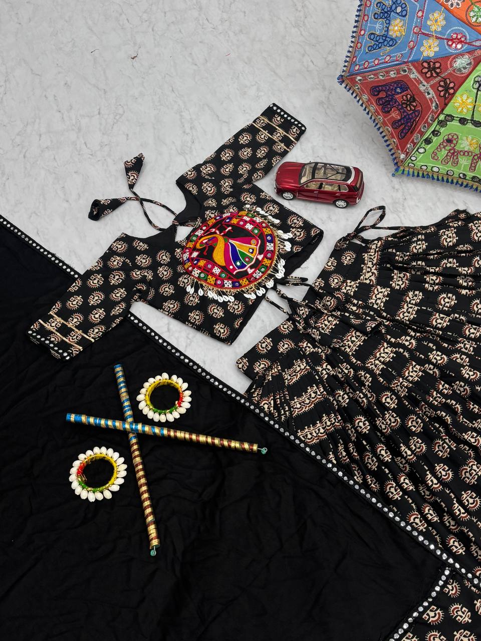 Navratri Special Pure Cotton Black Flared Lehenga Choli With Heavy Gamathi Work