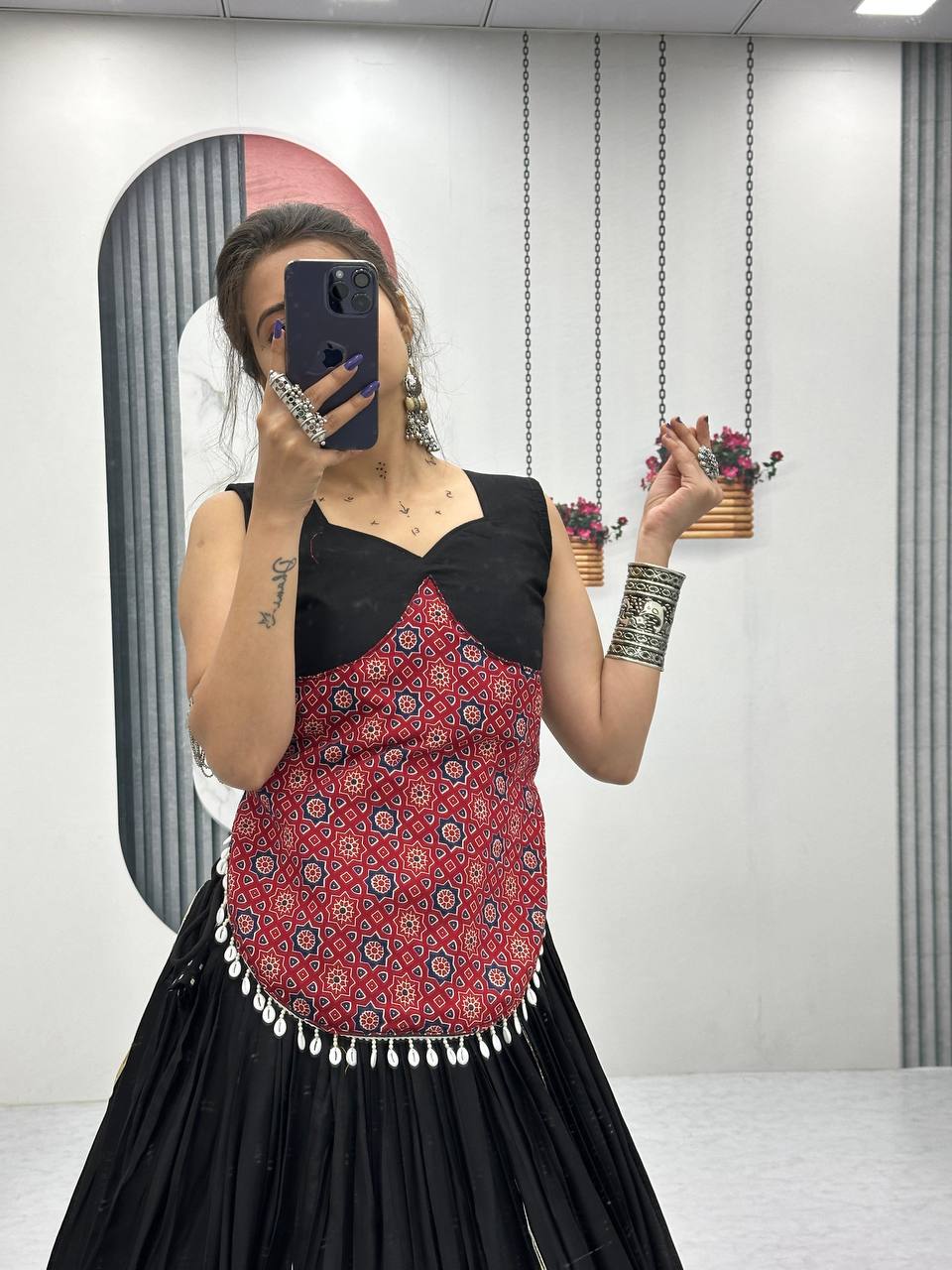 Navratri Special Ajarakh Print Pure Cotton Black Lehenga Choli