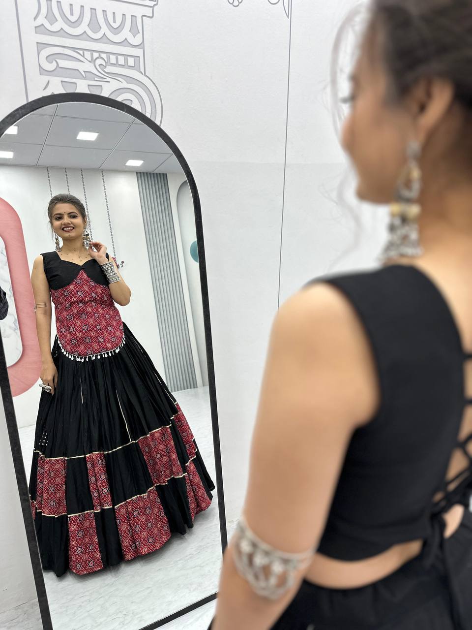 Navratri Special Ajarakh Print Pure Cotton Black Lehenga Choli