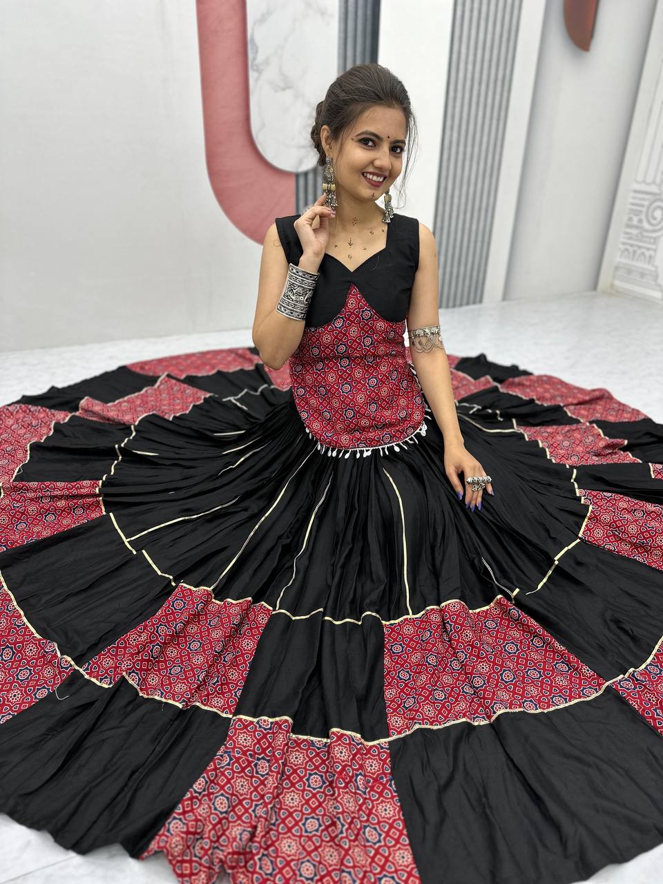 Navratri Special Ajarakh Print Pure Cotton Black Lehenga Choli