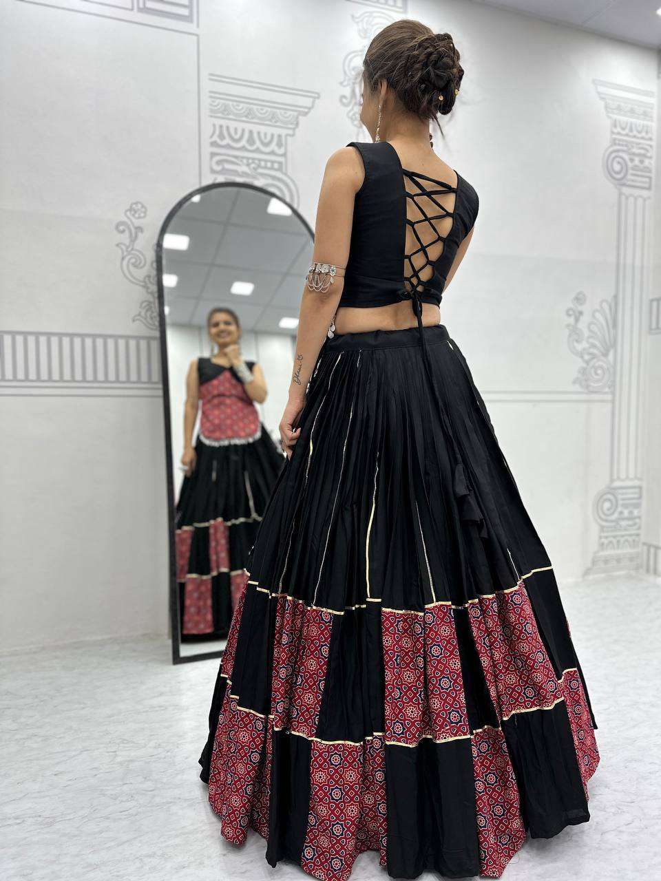 Navratri Special Ajarakh Print Pure Cotton Black Lehenga Choli