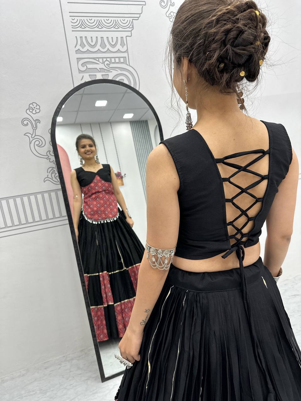 Navratri Special Ajarakh Print Pure Cotton Black Lehenga Choli