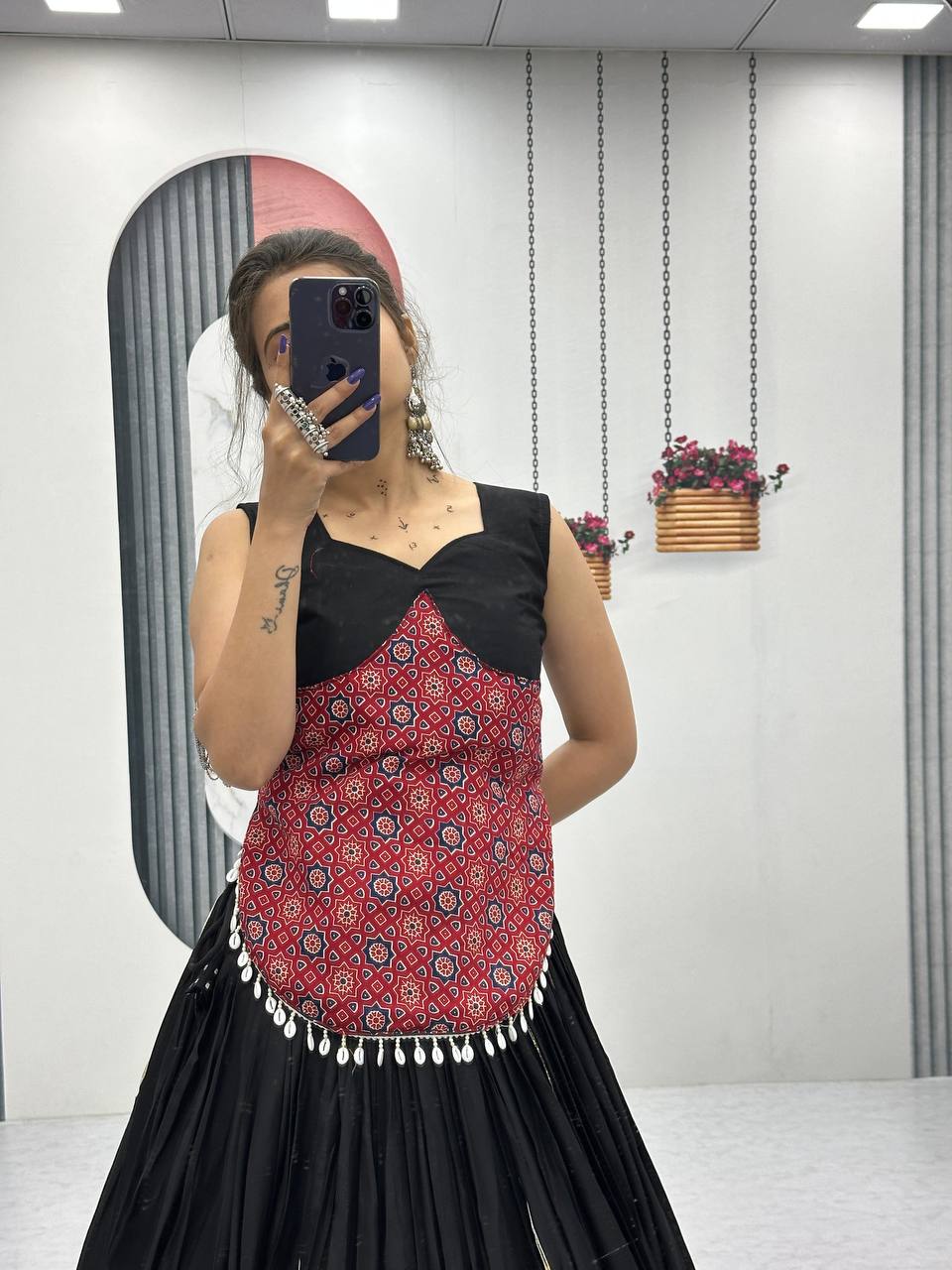 Navratri Special Ajarakh Print Pure Cotton Black Lehenga Choli