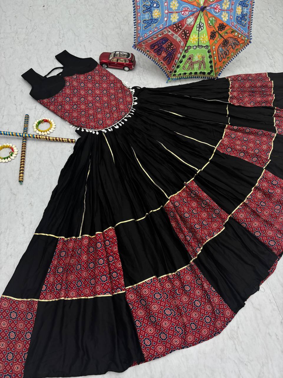 Navratri Special Ajarakh Print Pure Cotton Black Lehenga Choli